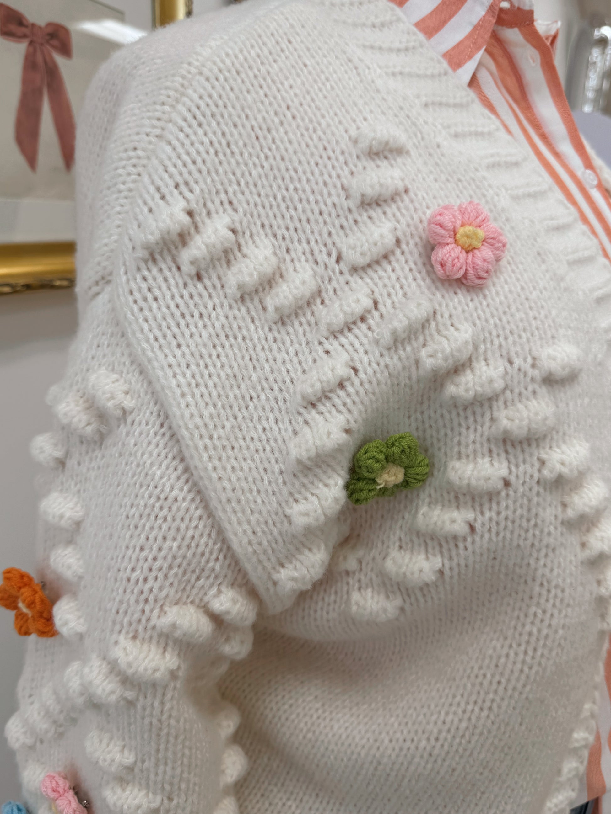 Plus Cream Flower Cardigan