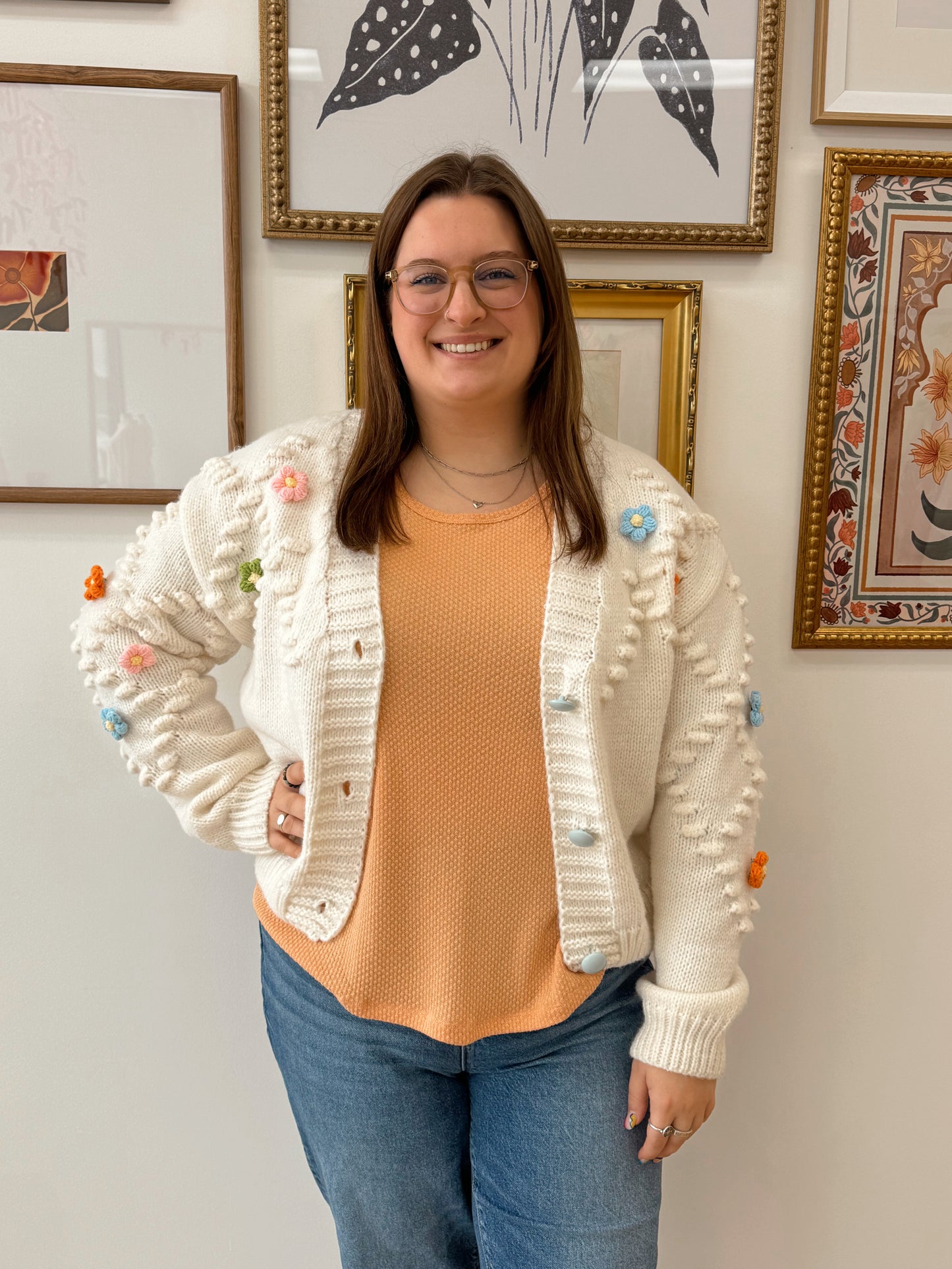 Plus Cream Flower Cardigan