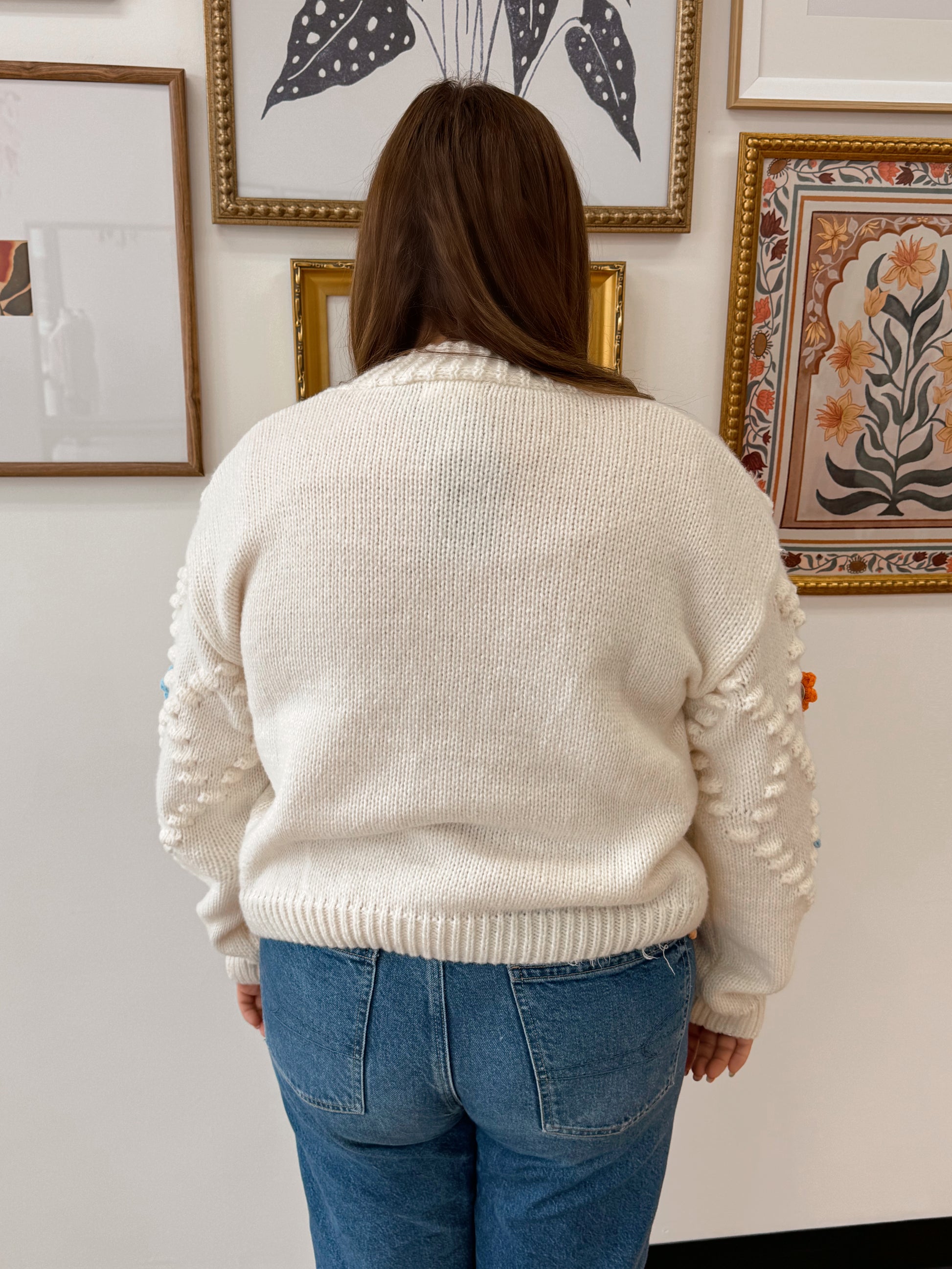Plus Cream Flower Cardigan