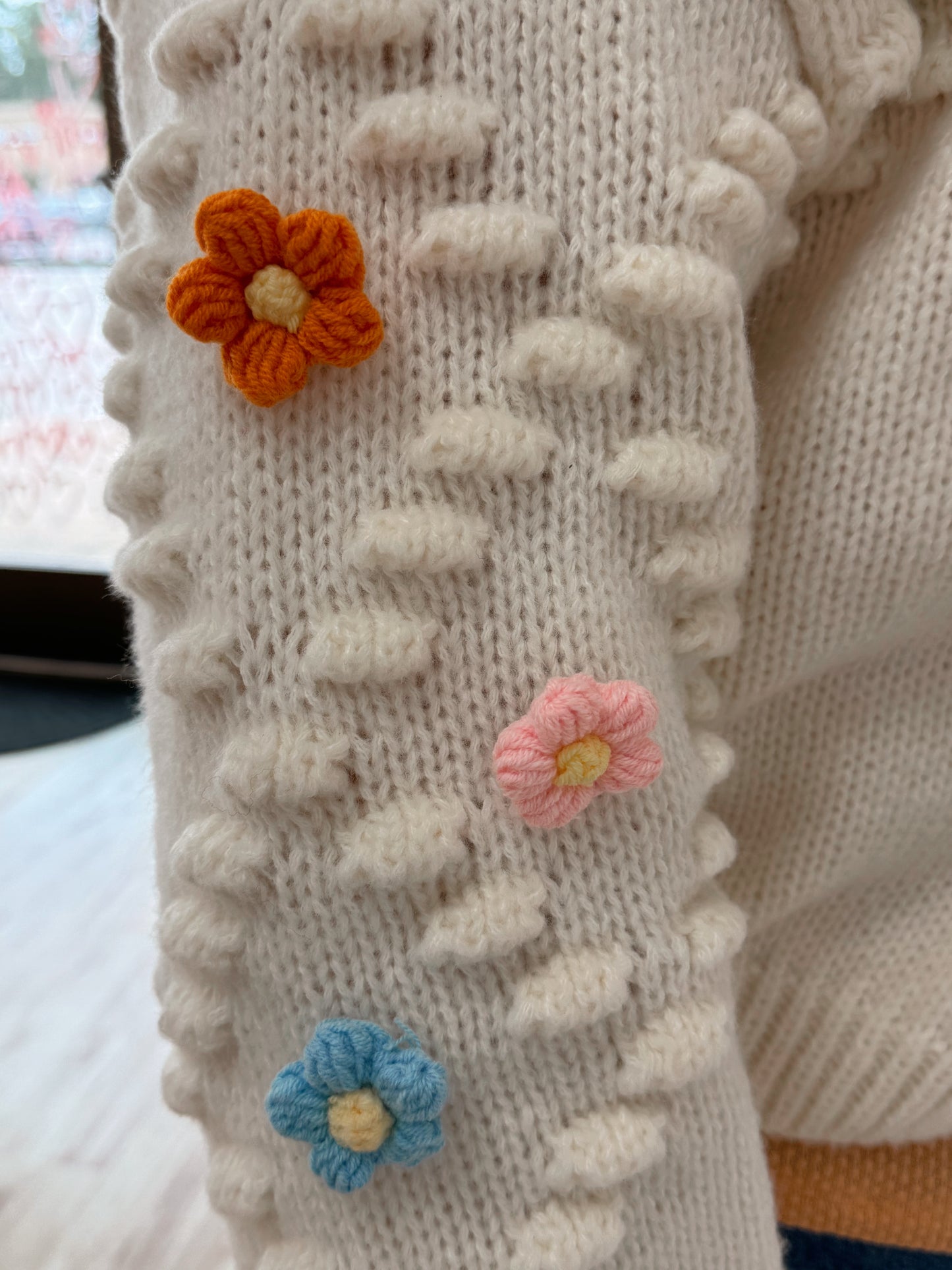 Plus Cream Flower Cardigan