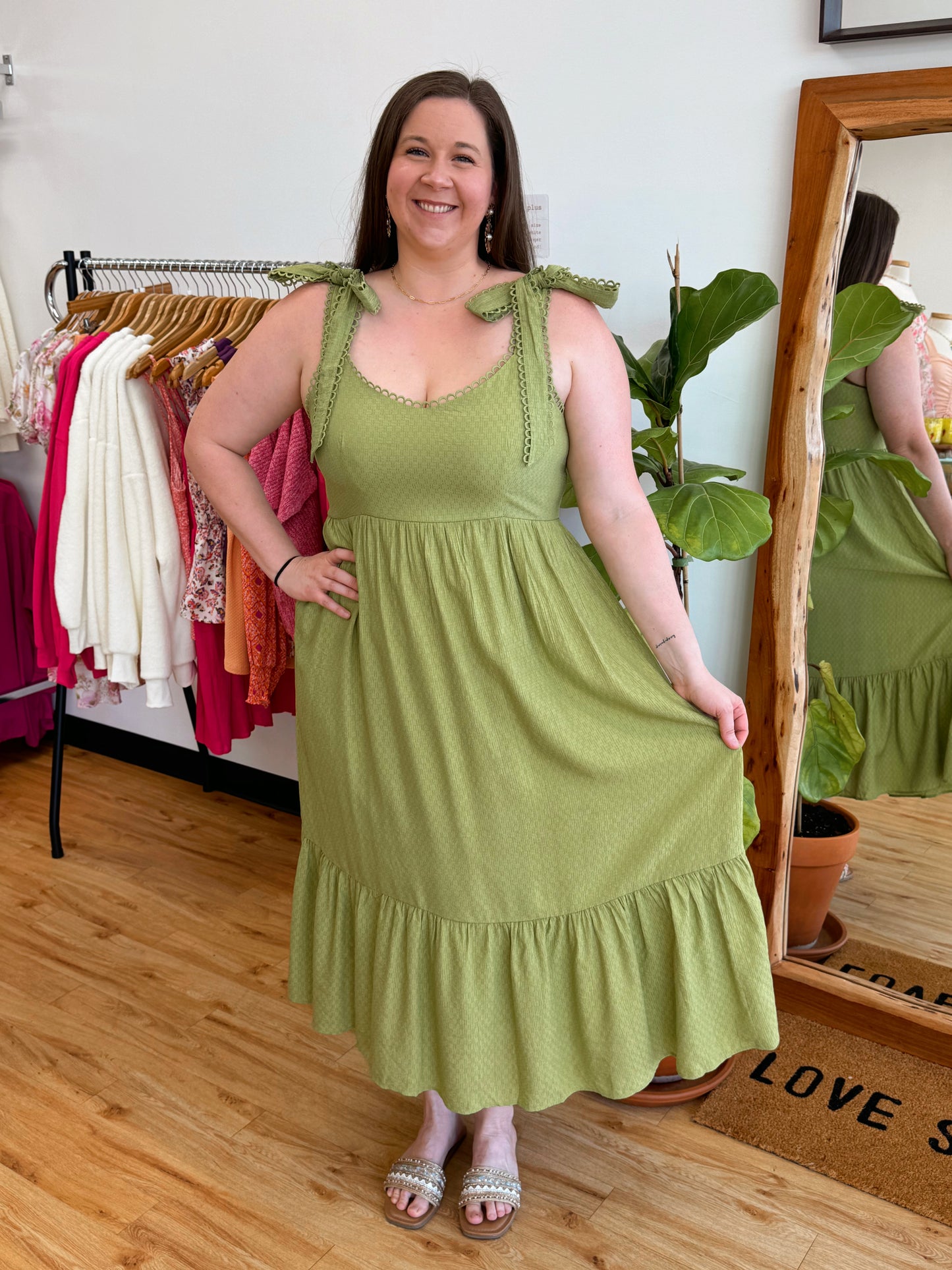 Plus Eyelet Green Maxi Dress Dress