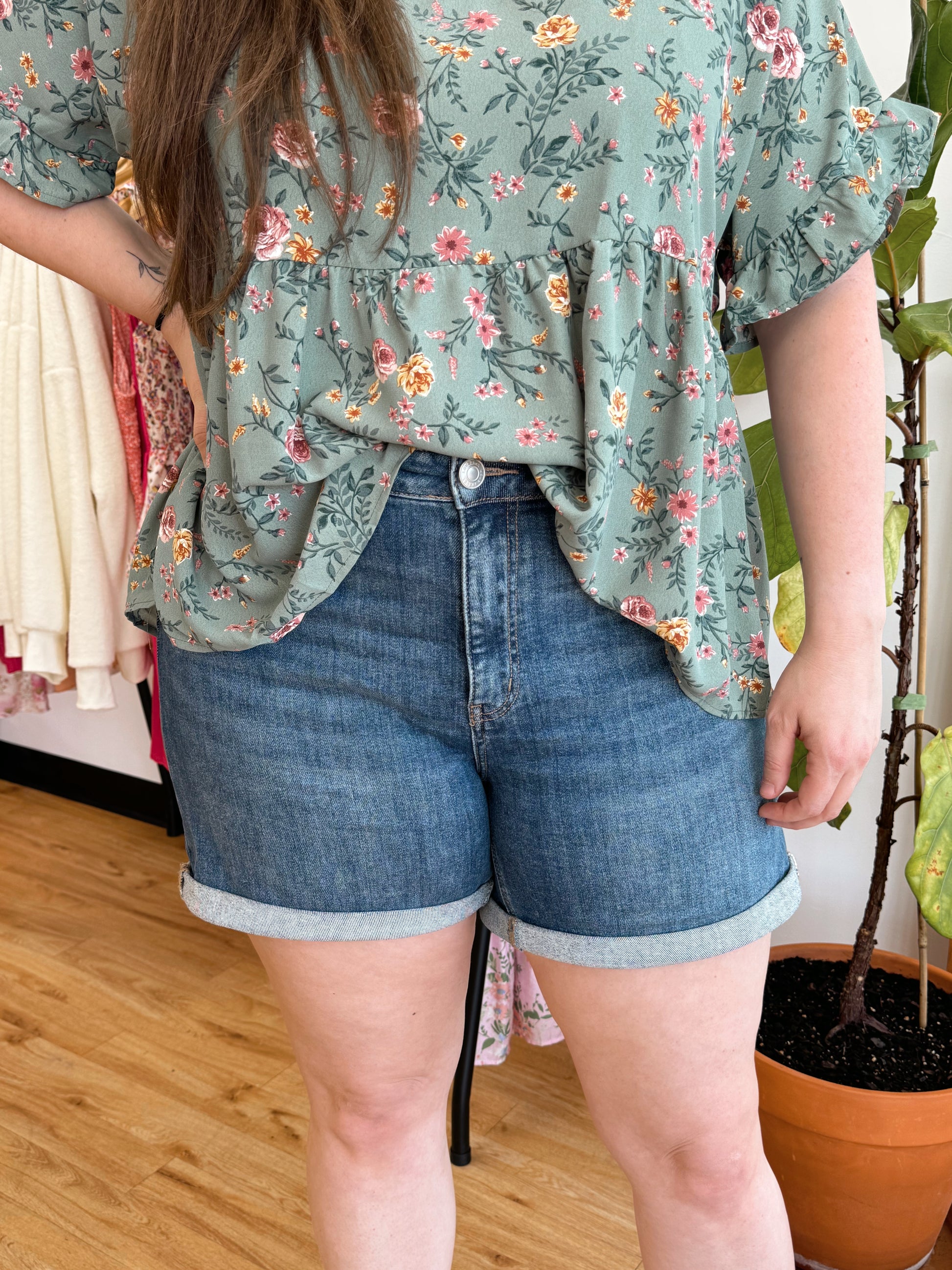 Plus Cuffed High Rise Shorts