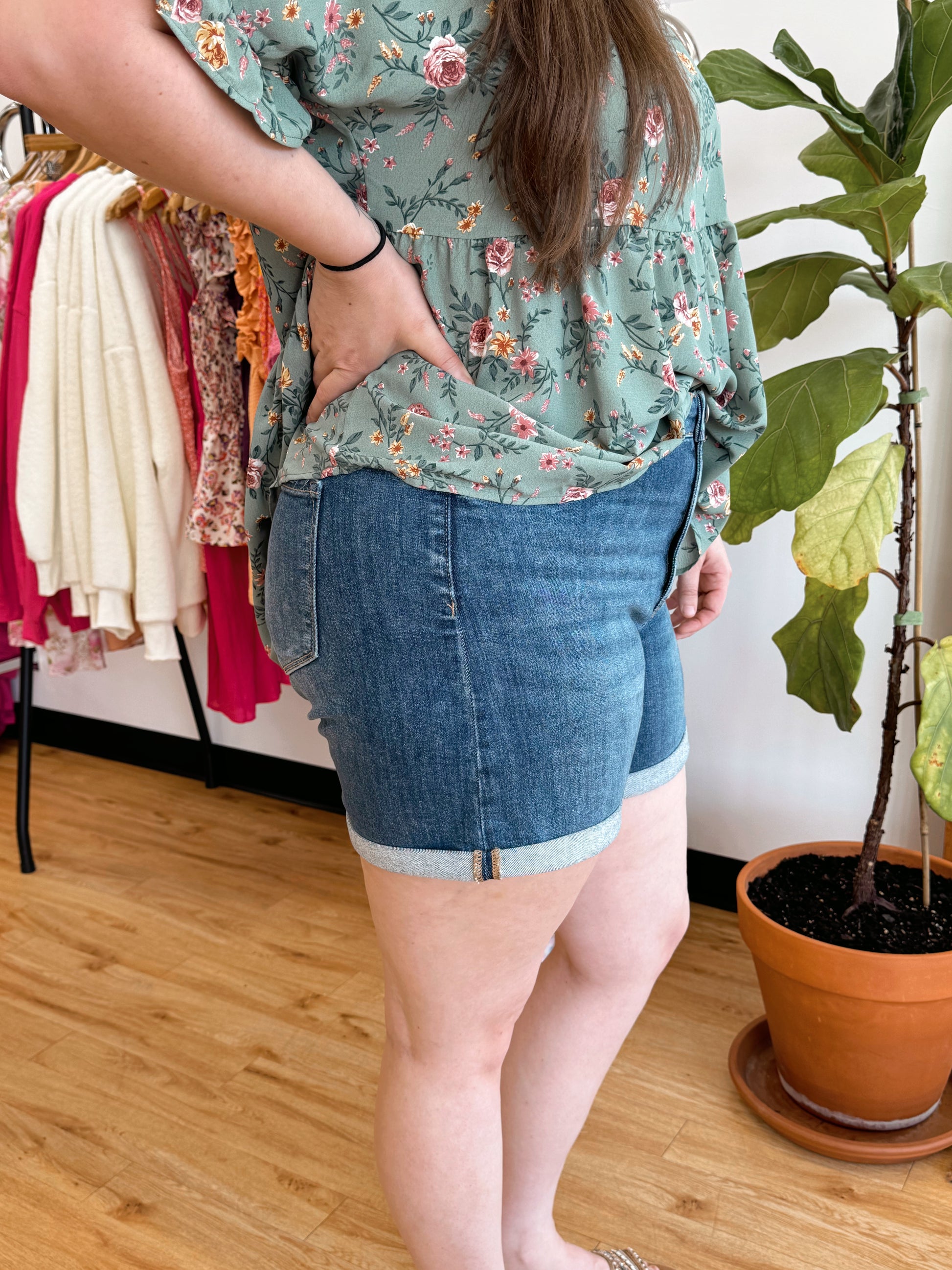 Plus Cuffed High Rise Shorts