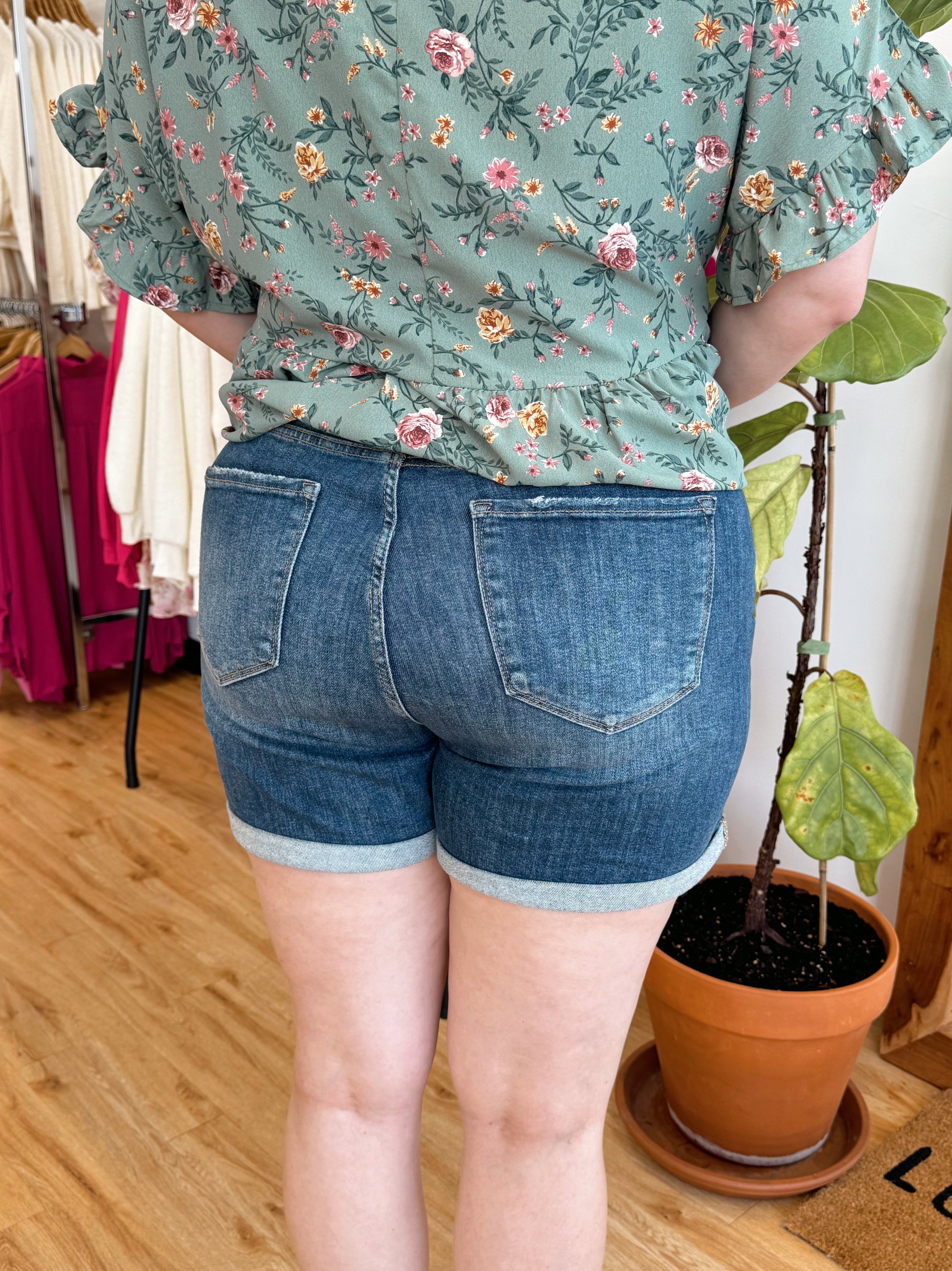 Plus Cuffed High Rise Shorts