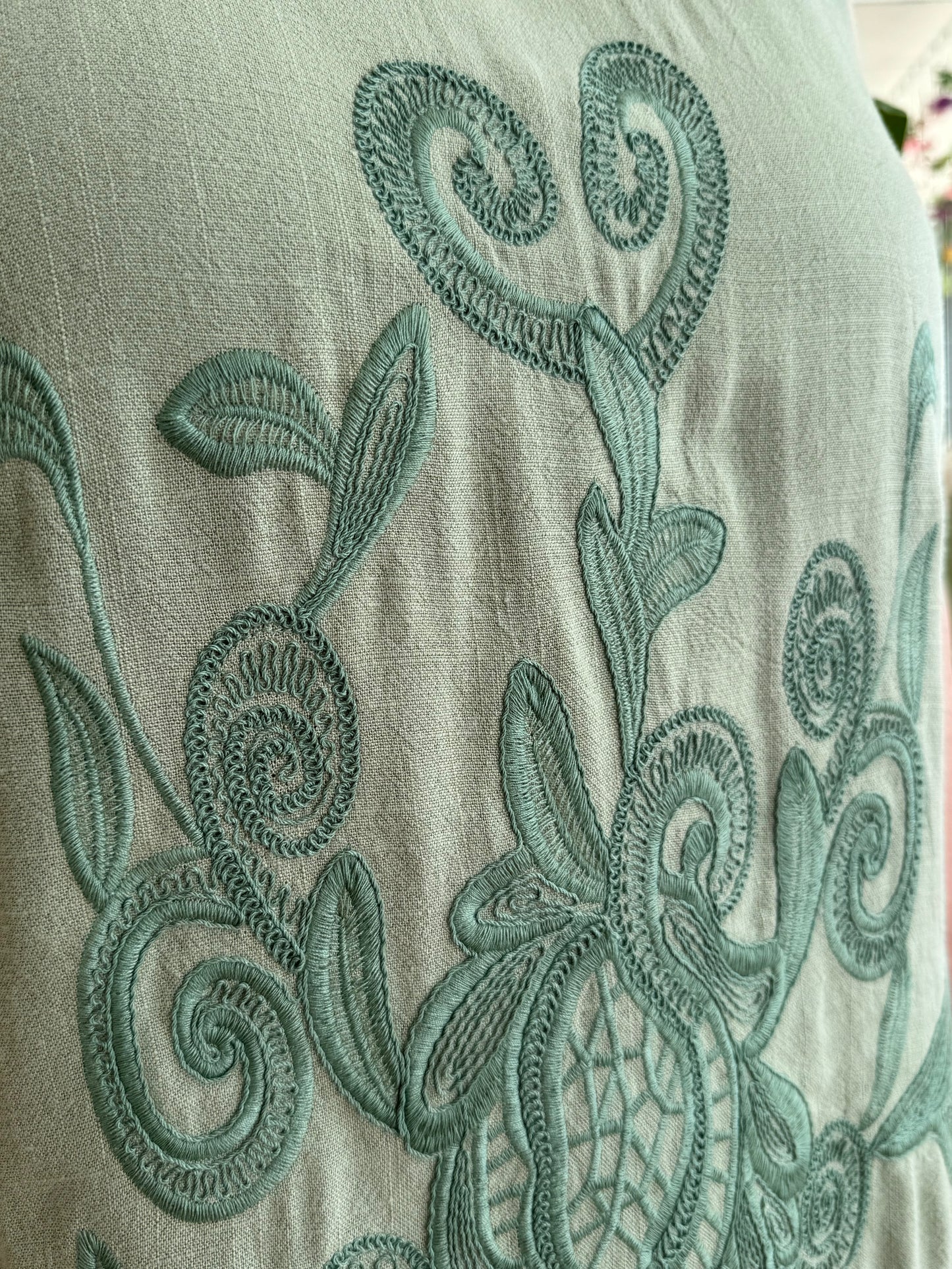 Sage Linen Embroidered Tank Top Shirts & Tops