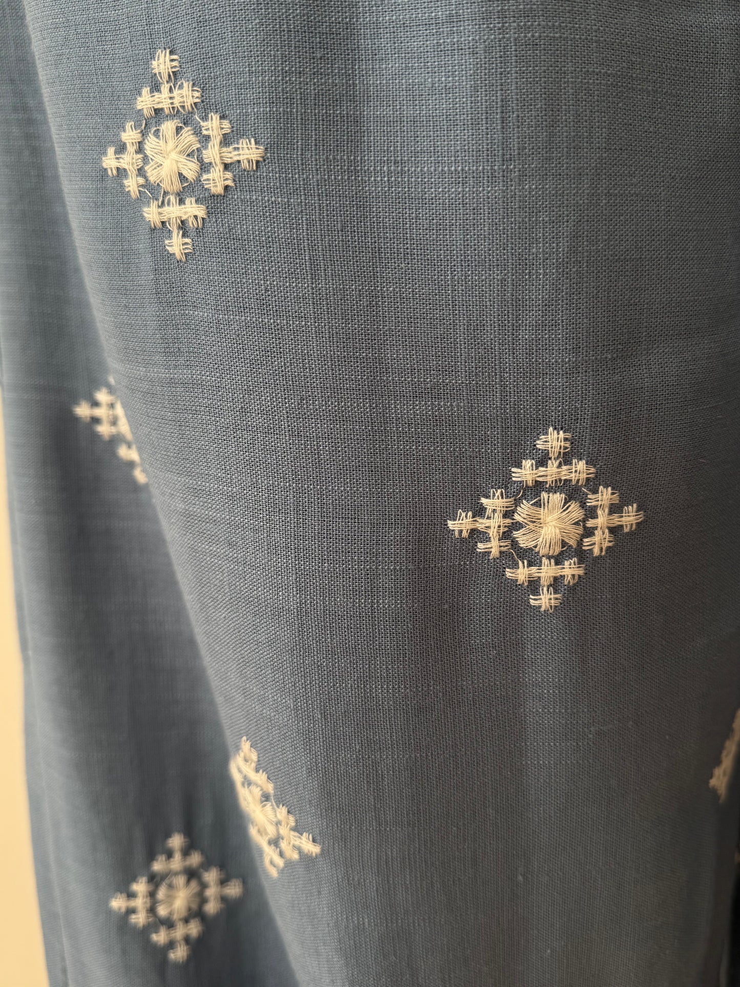 Embroidered Linen Blue Pants Bottoms