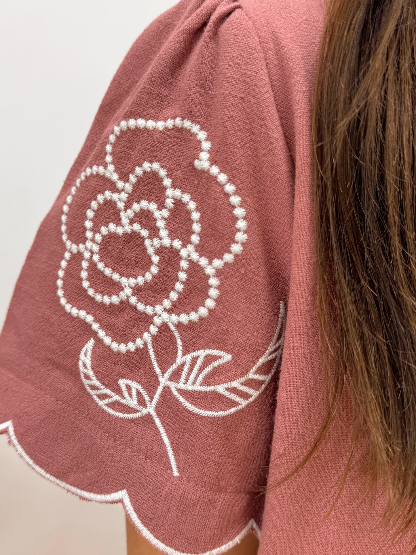 Linen Rose Embroidered Top Shirts & Tops