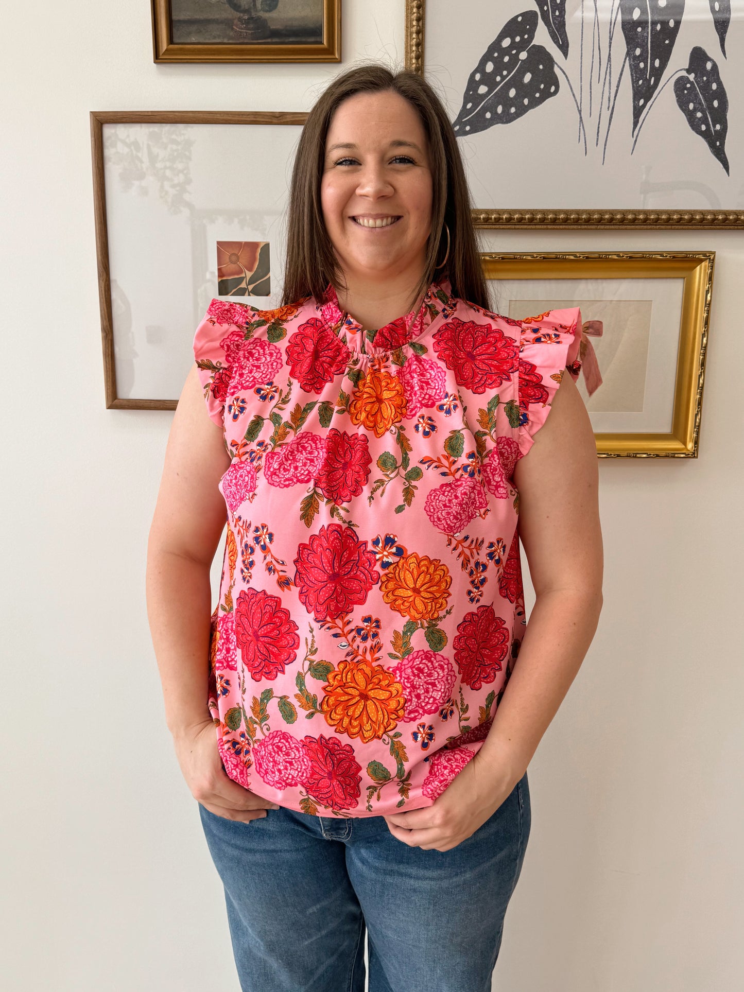 Vibrant Floral Short Sleeve Top Shirts & Tops