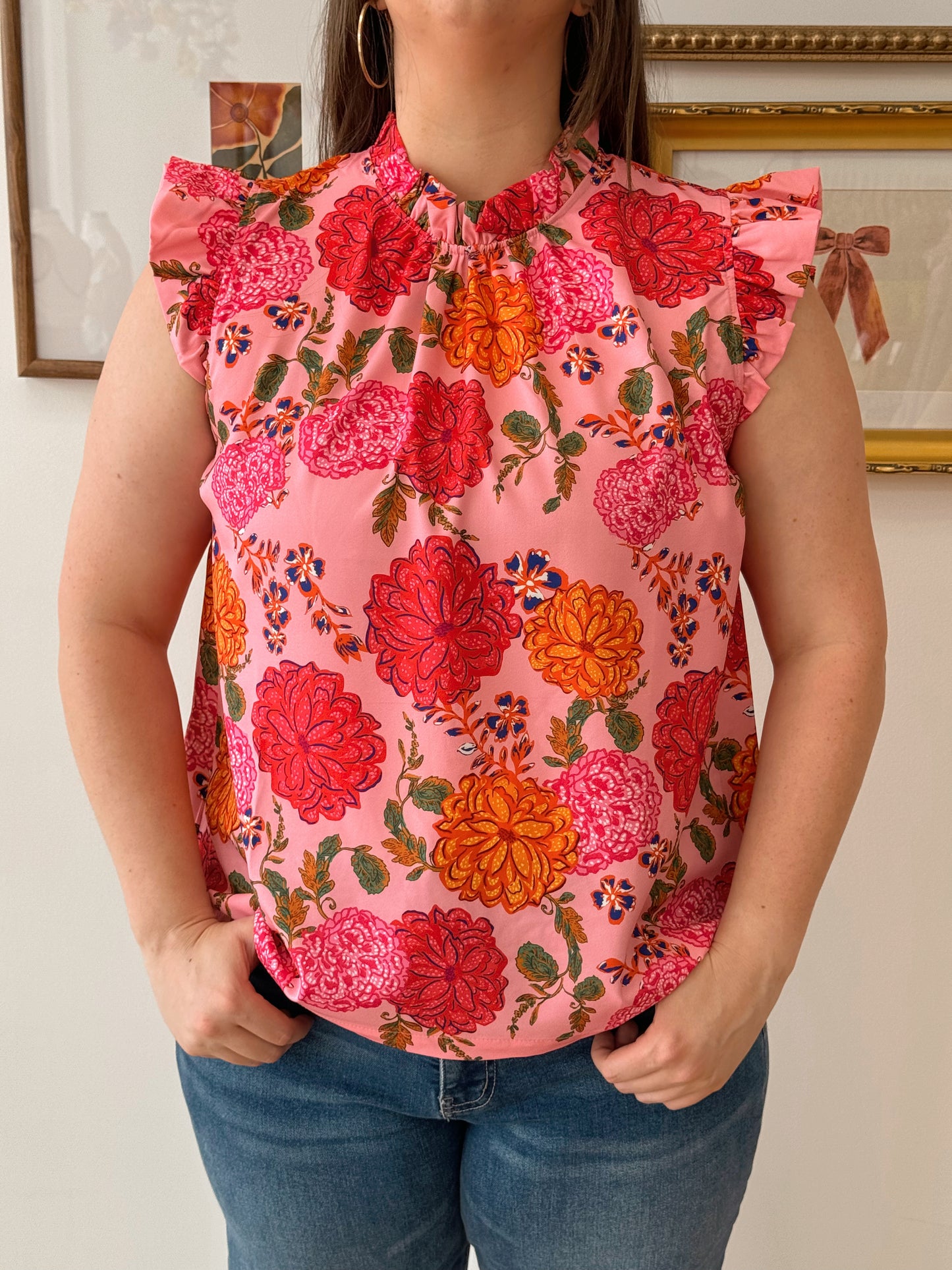 Vibrant Floral Short Sleeve Top Shirts & Tops