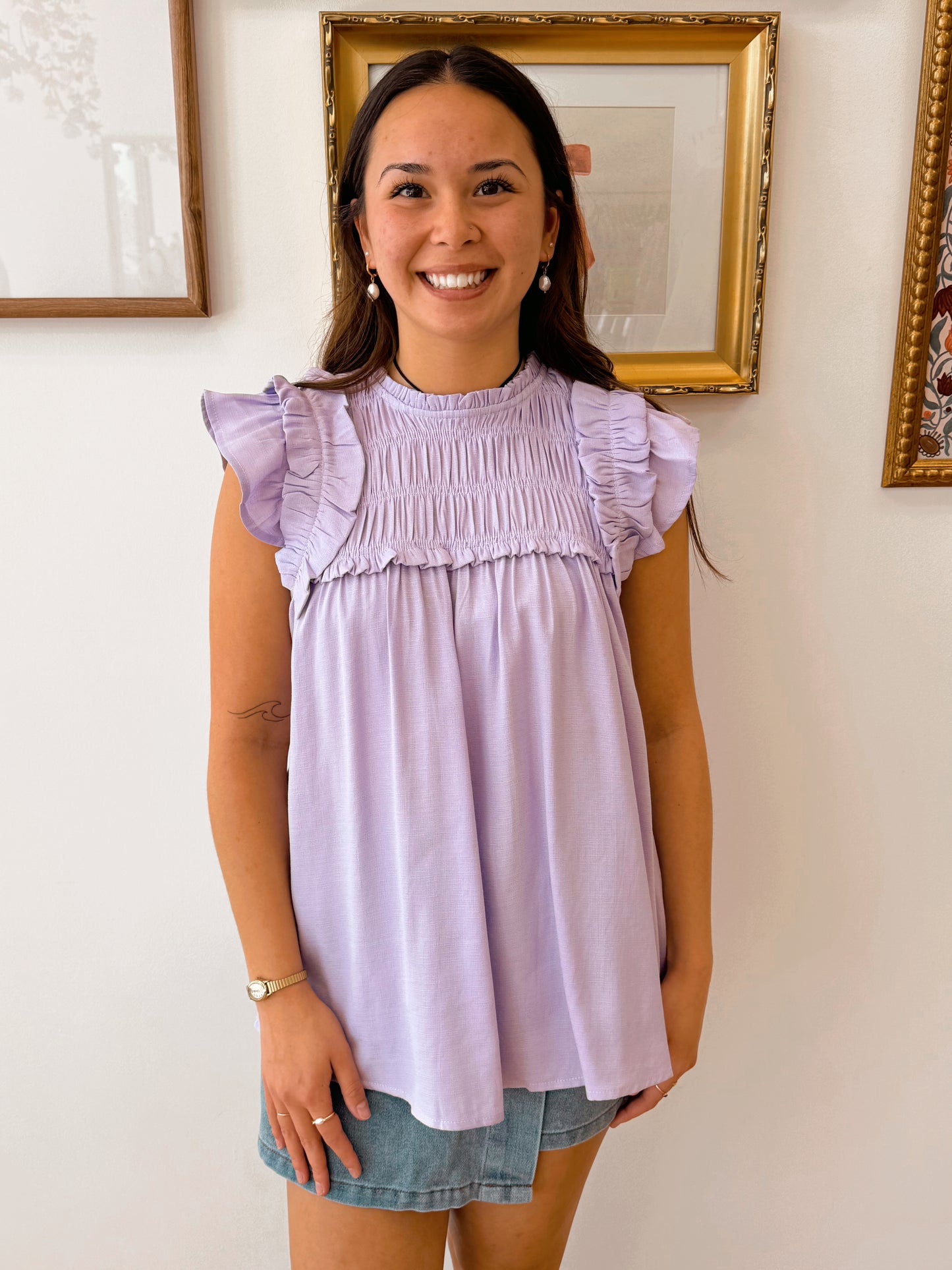 Lavender Ruffle Sleeve Top Shirts & Tops