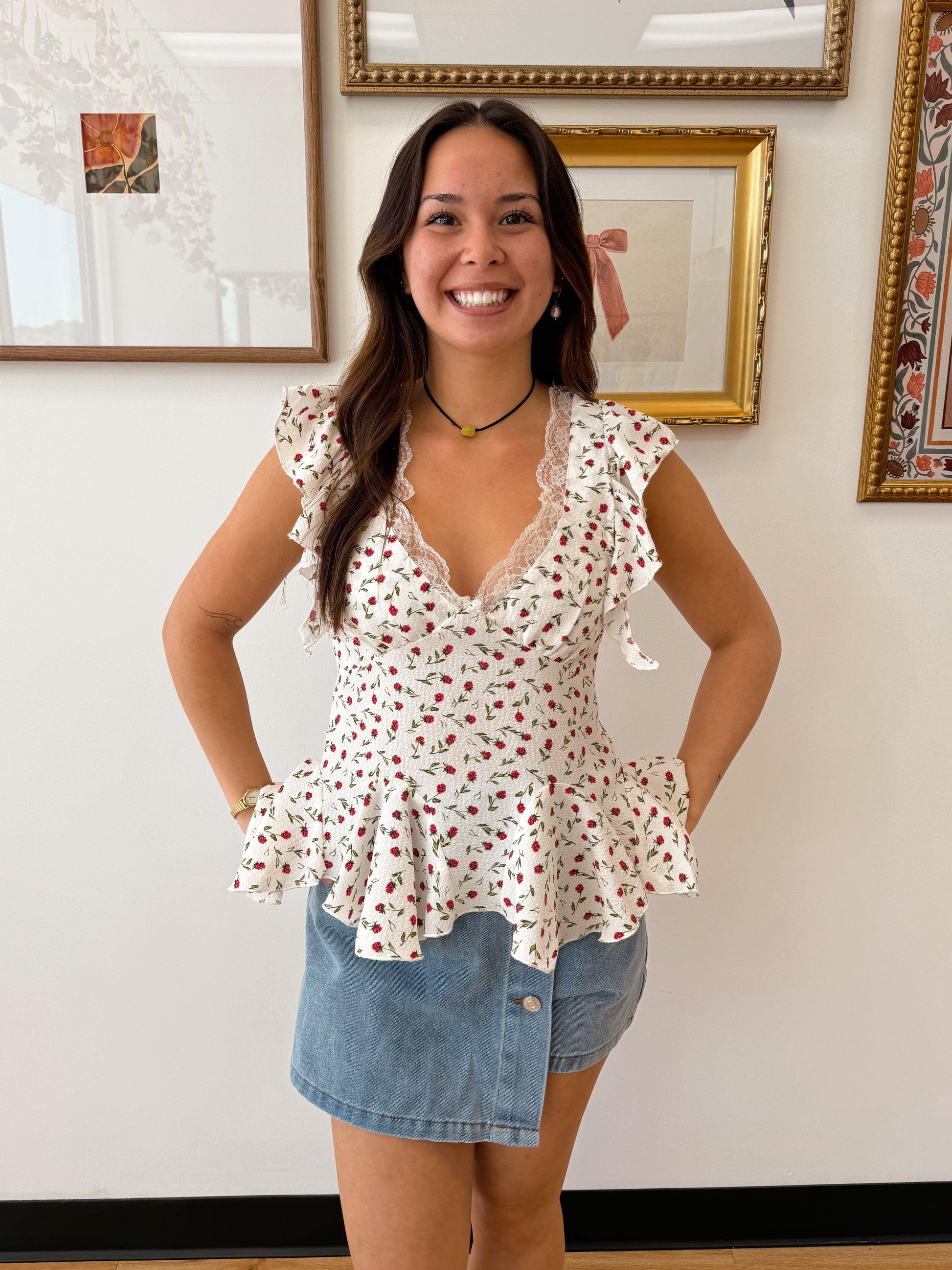 Lace Flutter Sleeve Top Shirts & Tops
