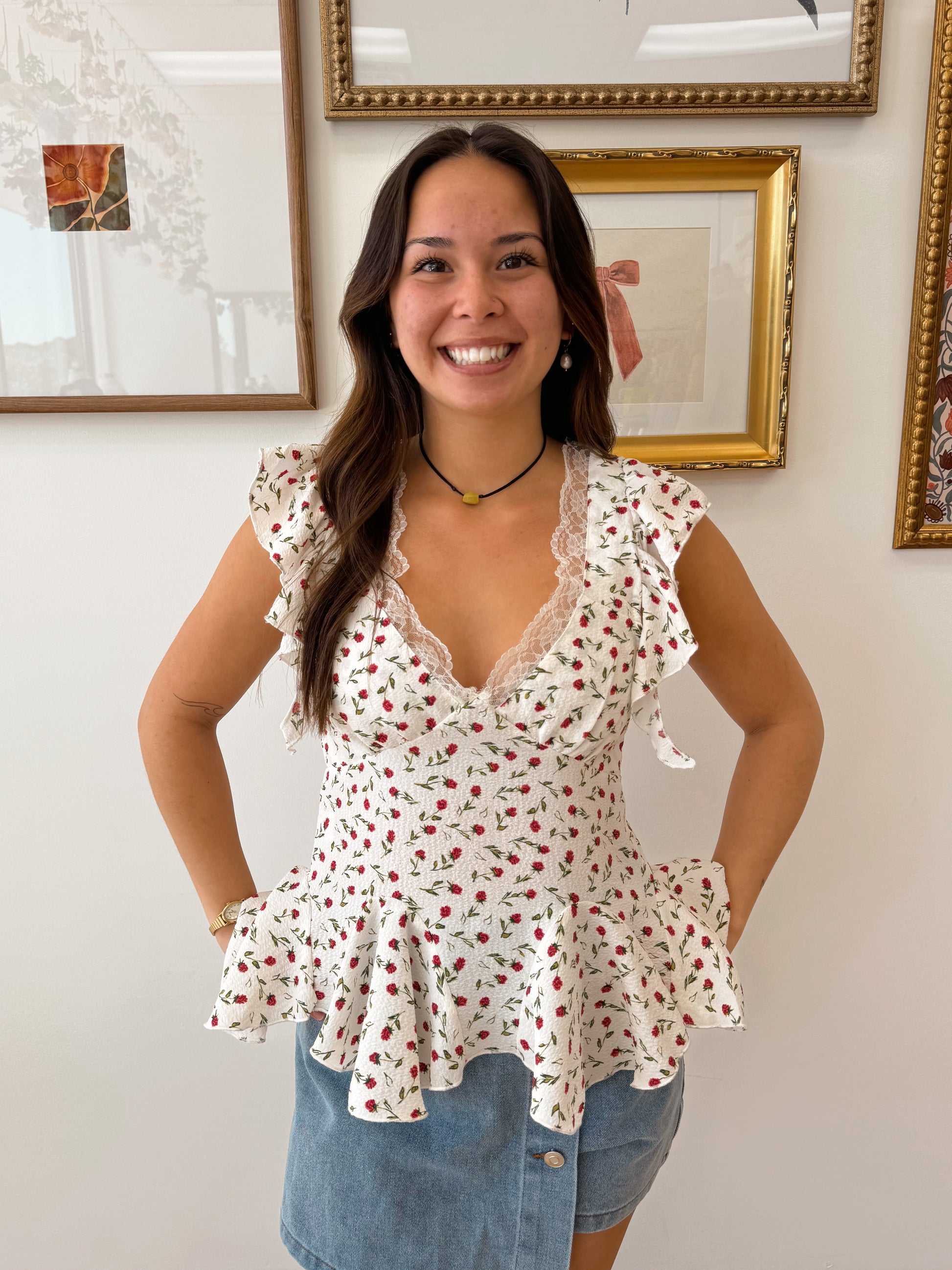 Lace Flutter Sleeve Top Shirts & Tops