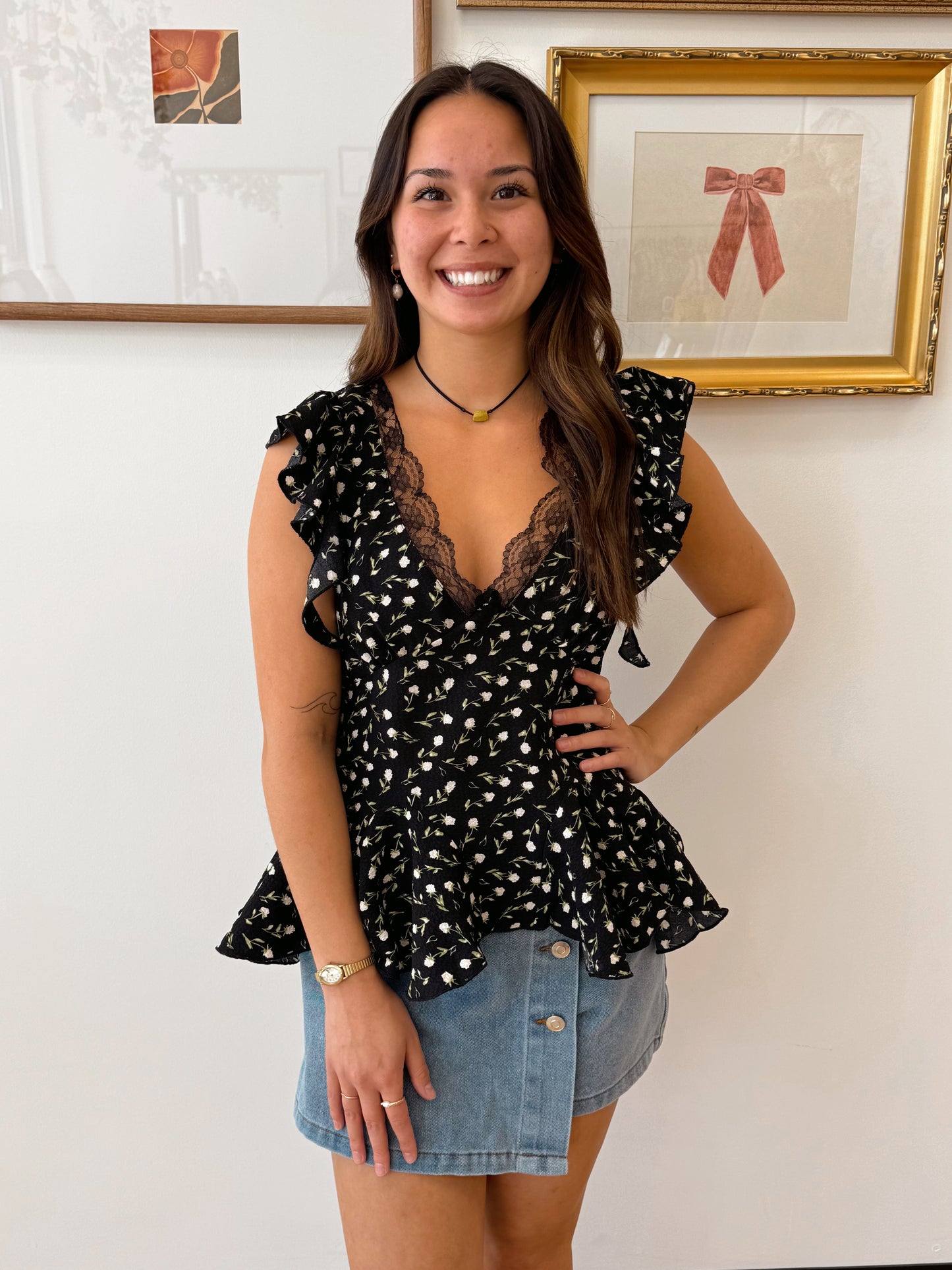Lace Flutter Sleeve Top Shirts & Tops