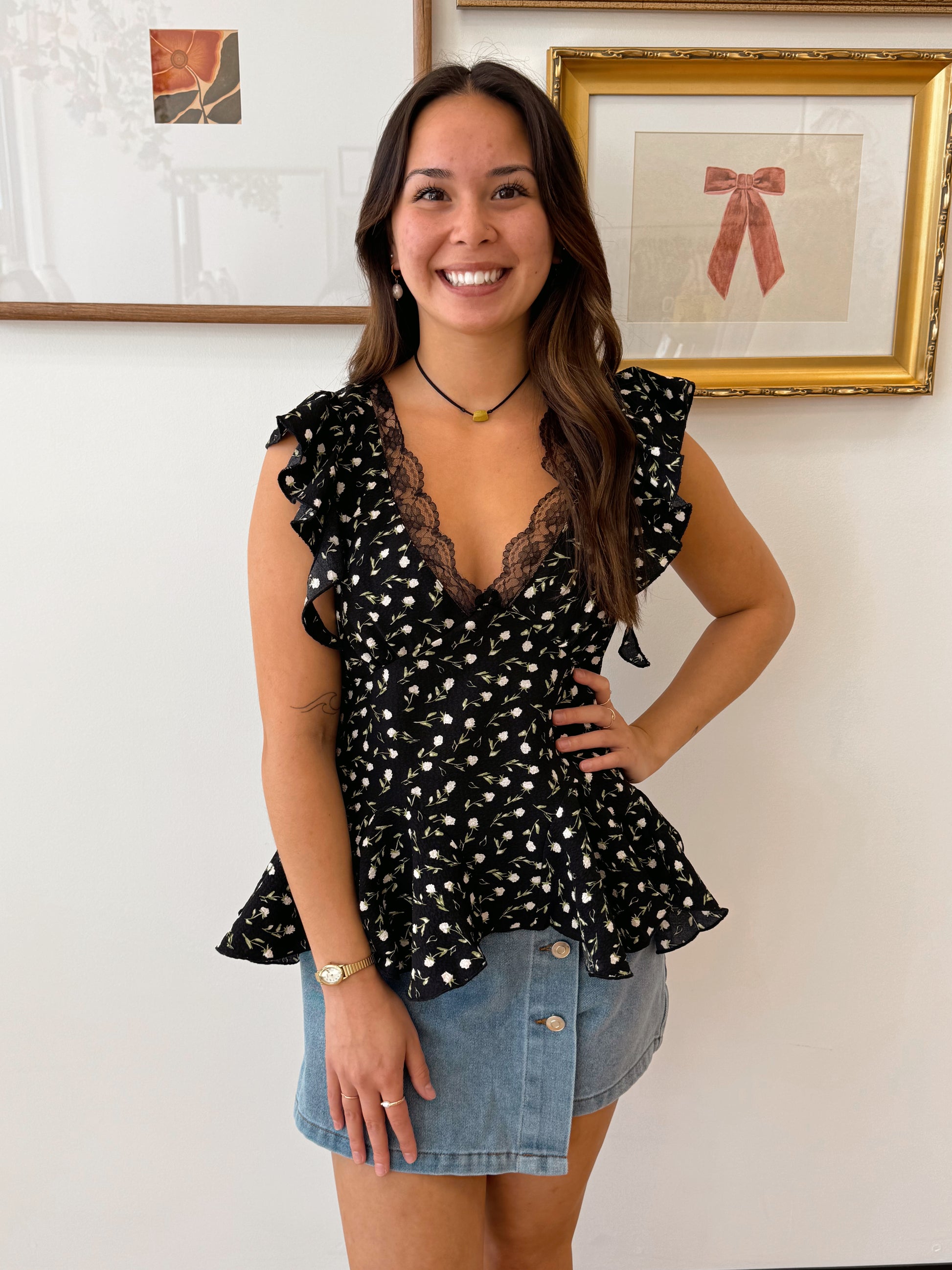 Lace Flutter Sleeve Top Shirts & Tops