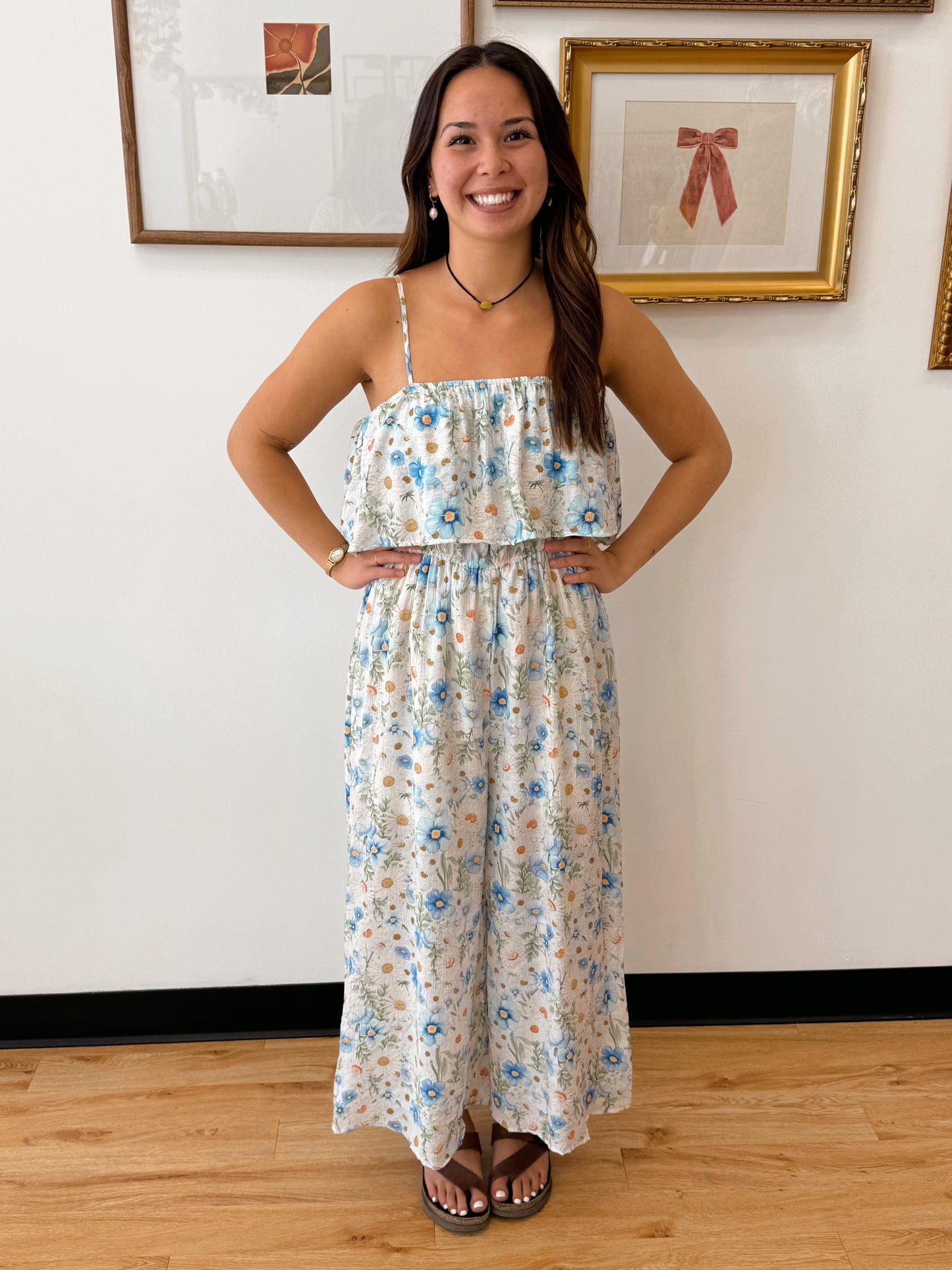 Blue Floral Jumpsuit Romper