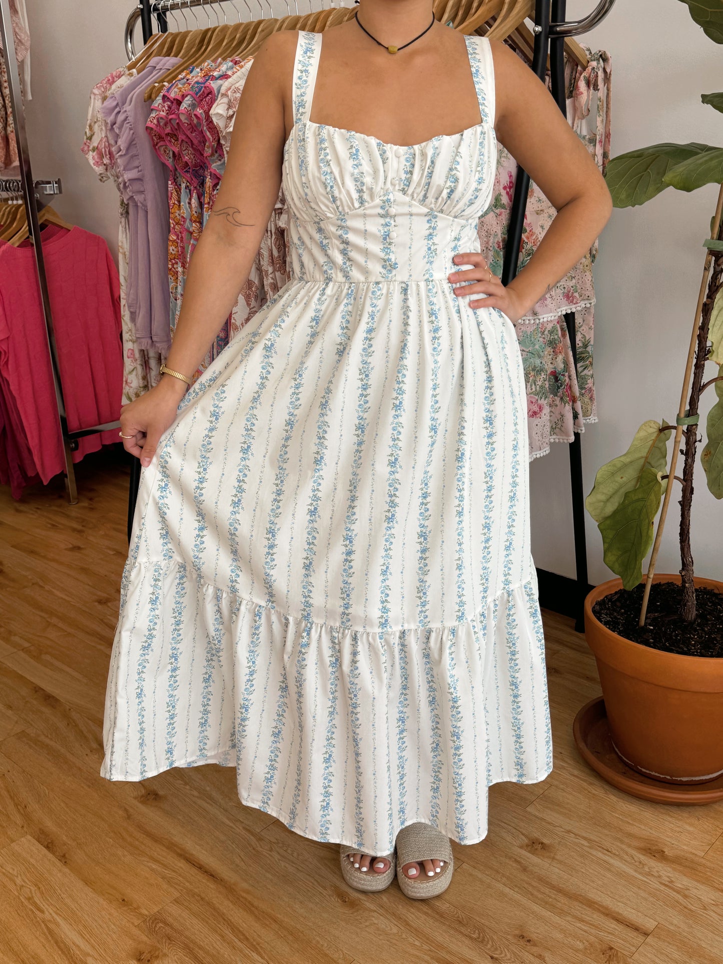Floral Stripe Midi Dress Dress