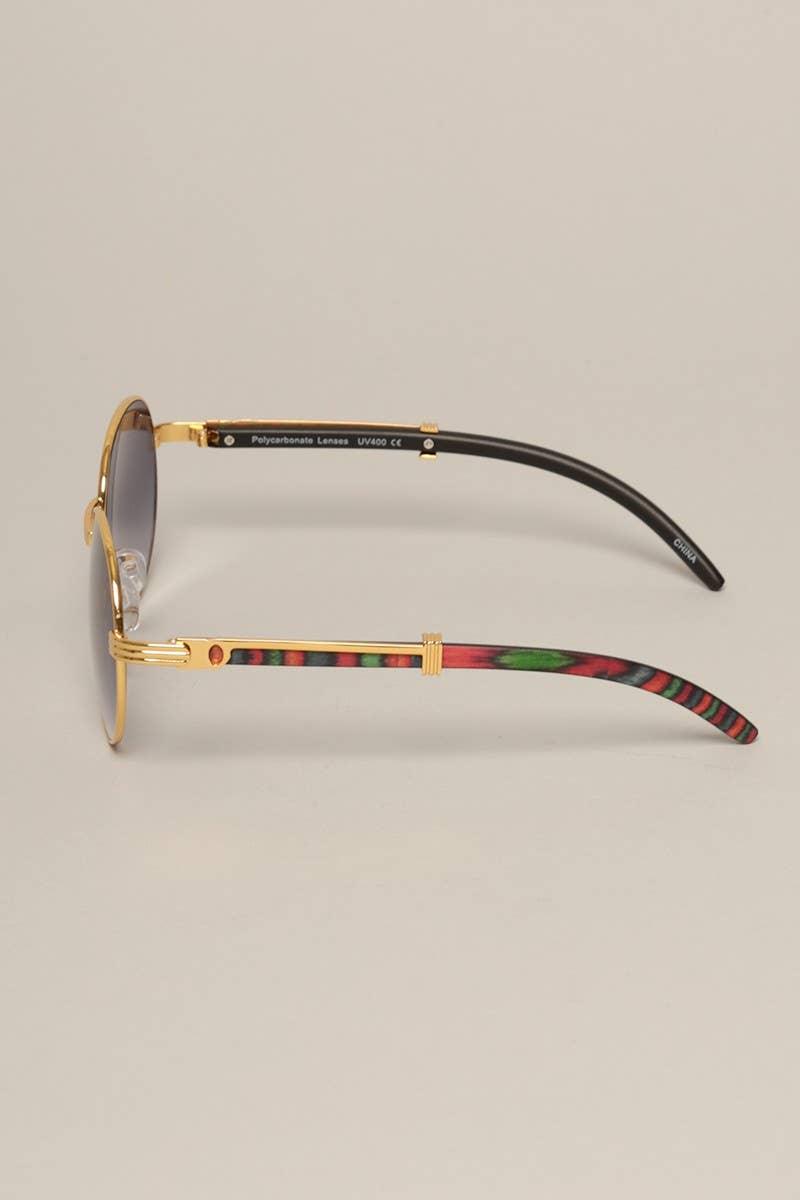 Faux Wood Frame Round Sunglasses