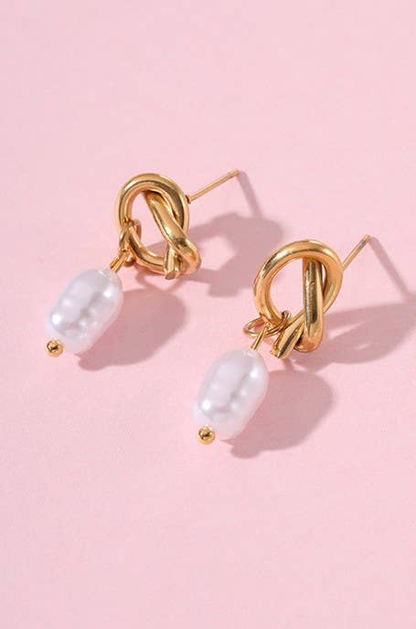 Abstract Pearl Drop Earrings