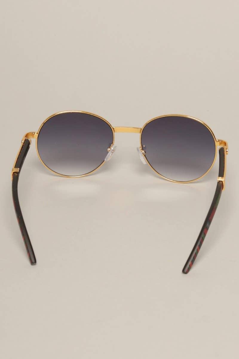 Faux Wood Frame Round Sunglasses