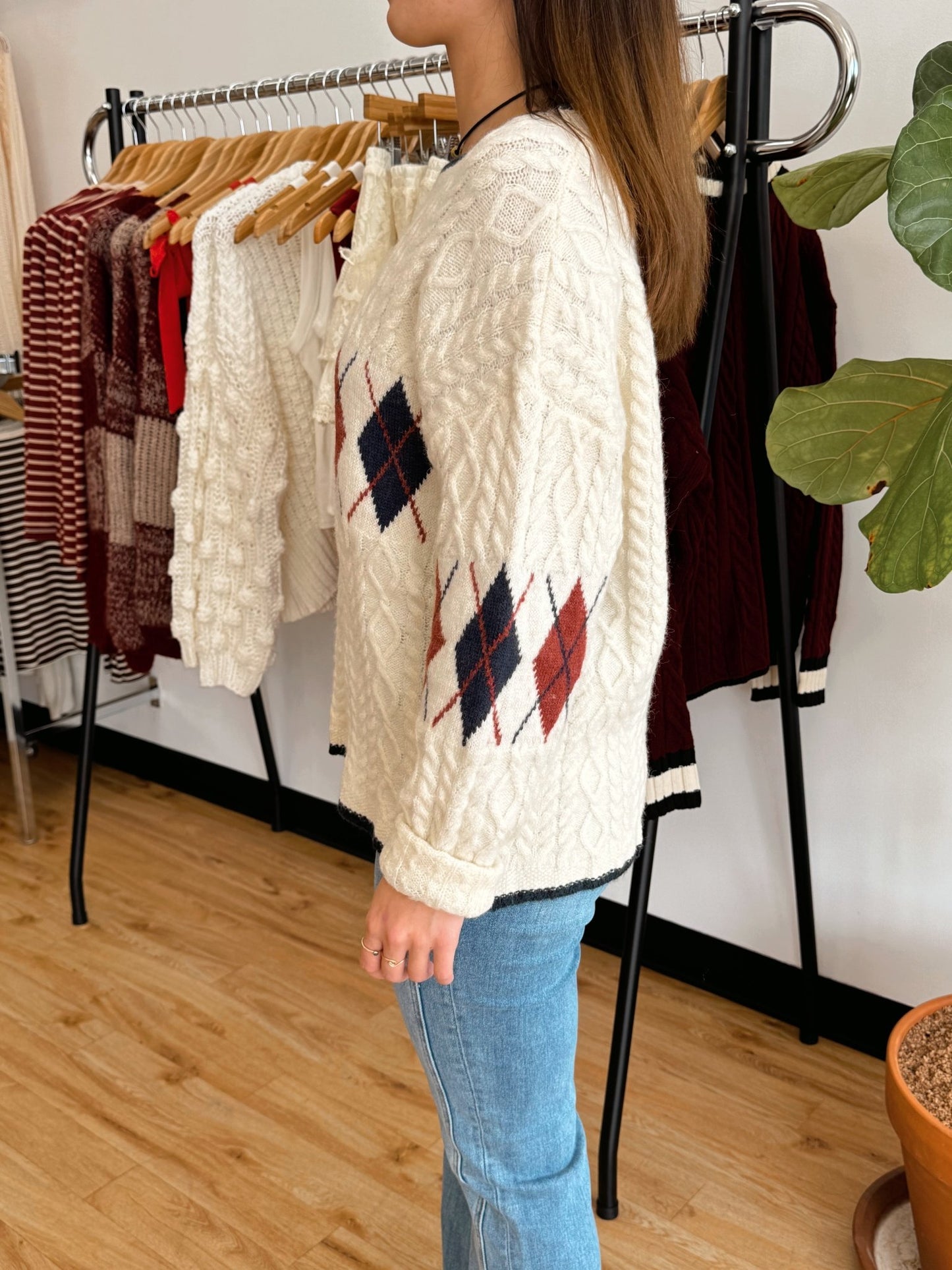 Argyle Cable Knit Sweater Shirts & Tops