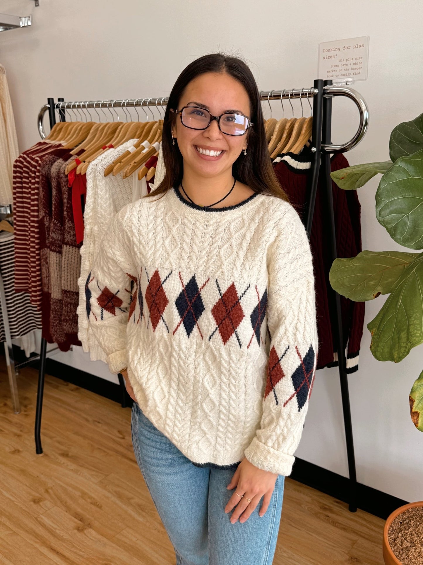 Argyle Cable Knit Sweater Shirts & Tops