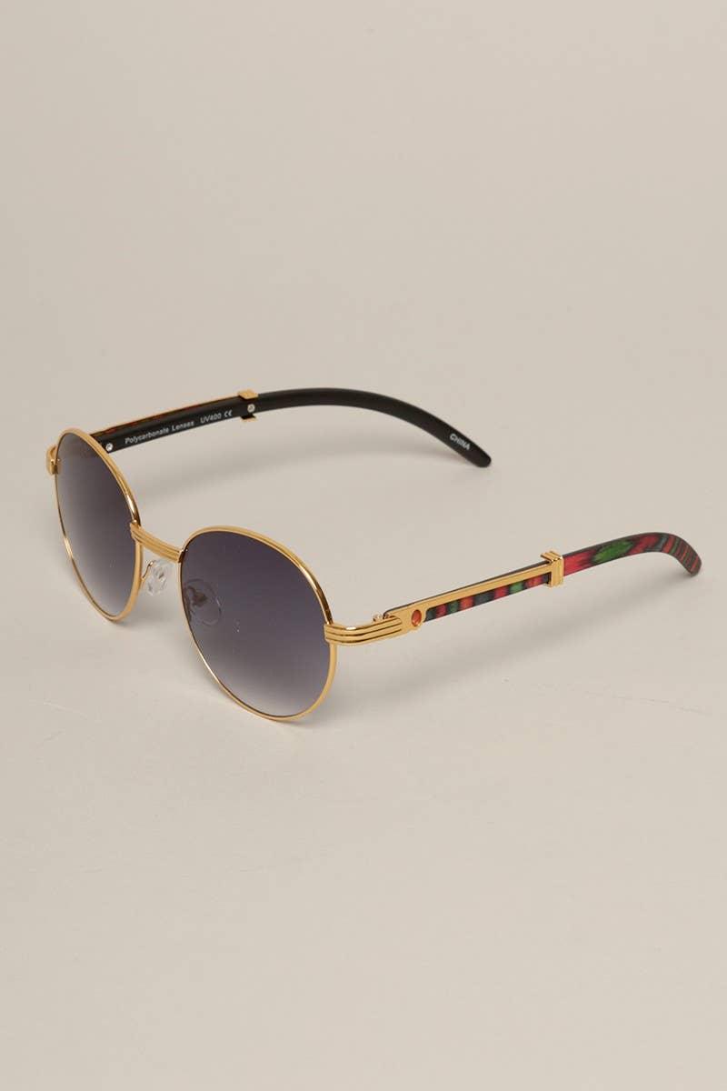 Faux Wood Frame Round Sunglasses