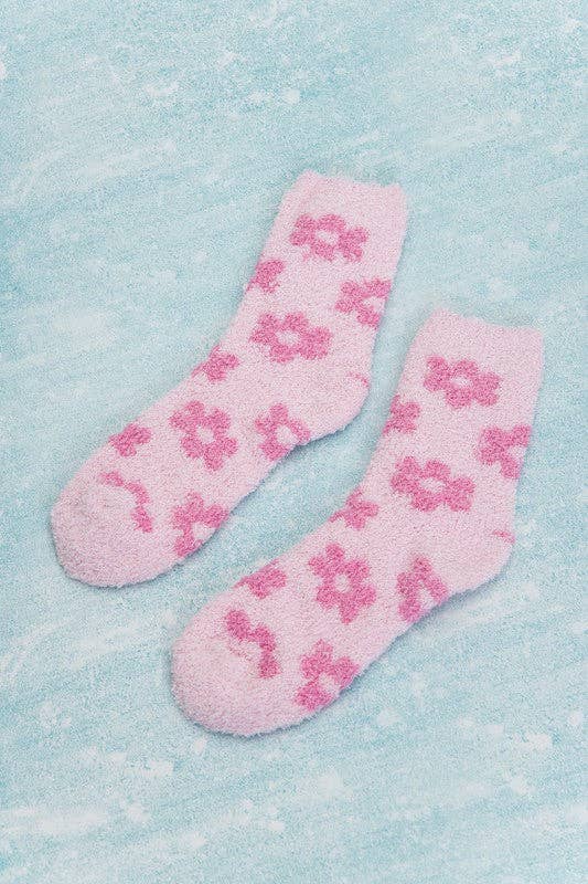 Pink Fuzzy Daisy Socks Socks