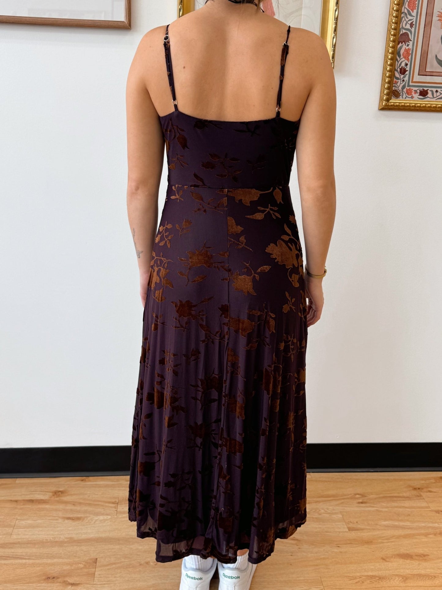 Bronze Floral Cowl Midi Dress Dress