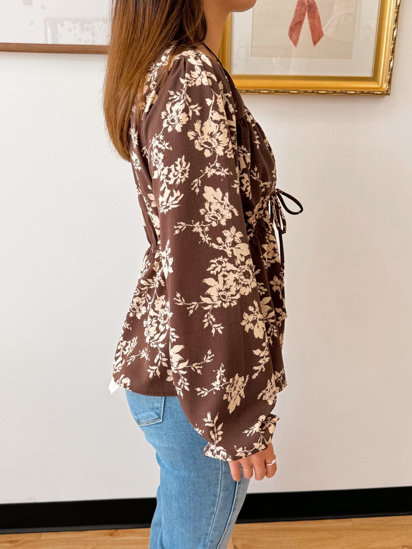 Brown Floral Long Sleeve Top