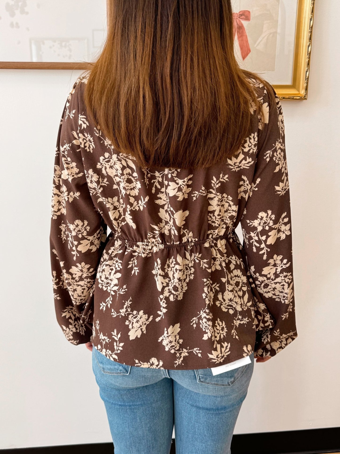Brown Floral Long Sleeve Top