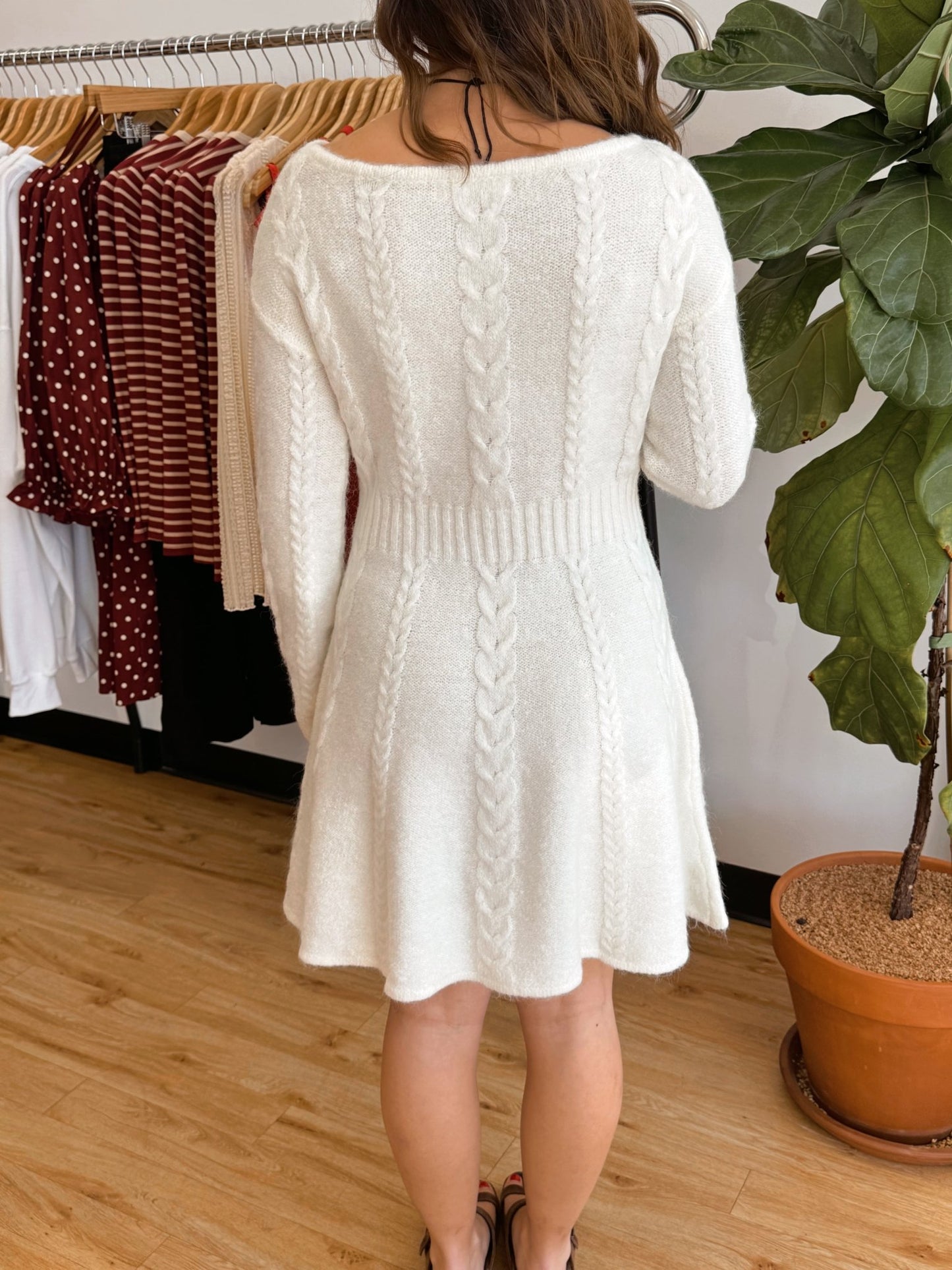 Cable Knit Flare Sweater Dress Dress