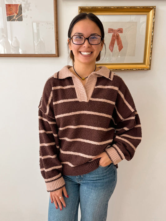 Collared Long Sleeve Knit Top Shirts & Tops