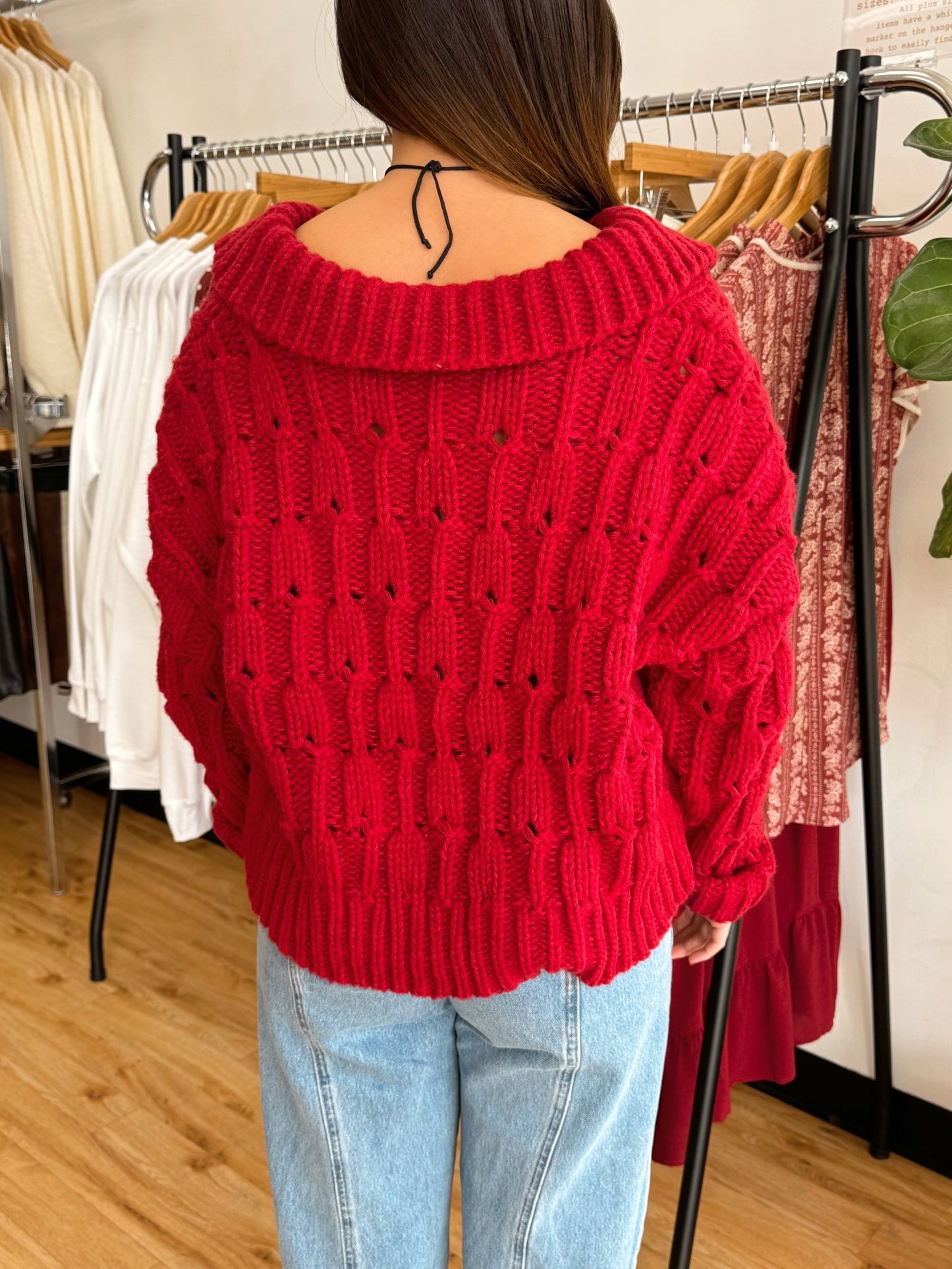 Crimson Chunky Knit Sweater Shirts & Tops