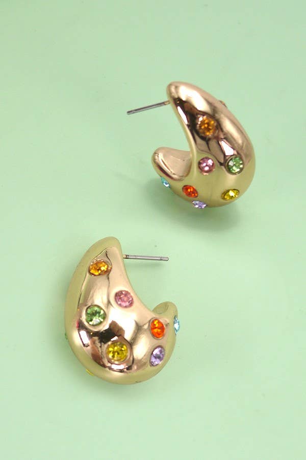 Multi-Stone Bubble Huggie Earrings