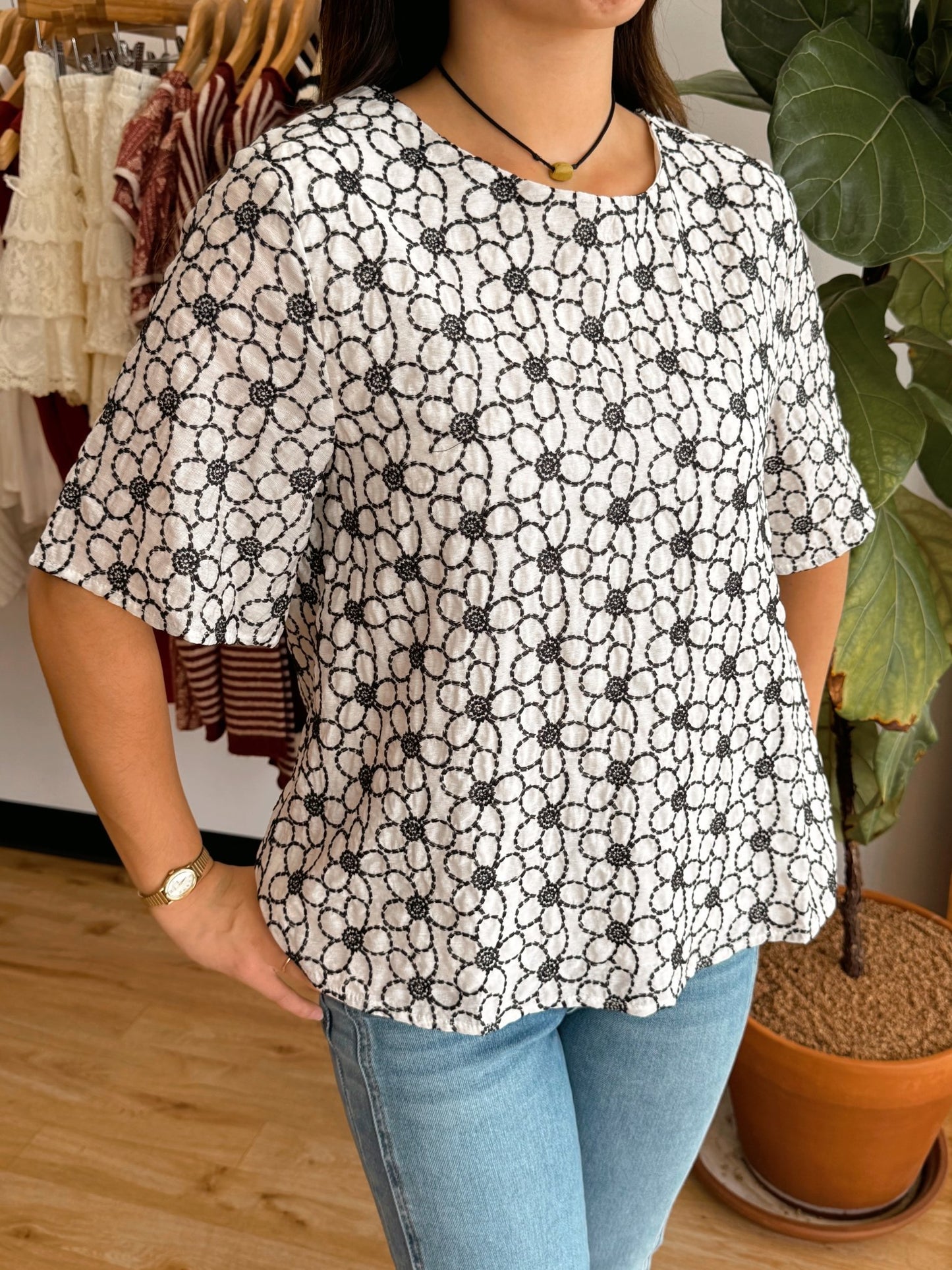 Embroidered Floral Top Shirts & Tops