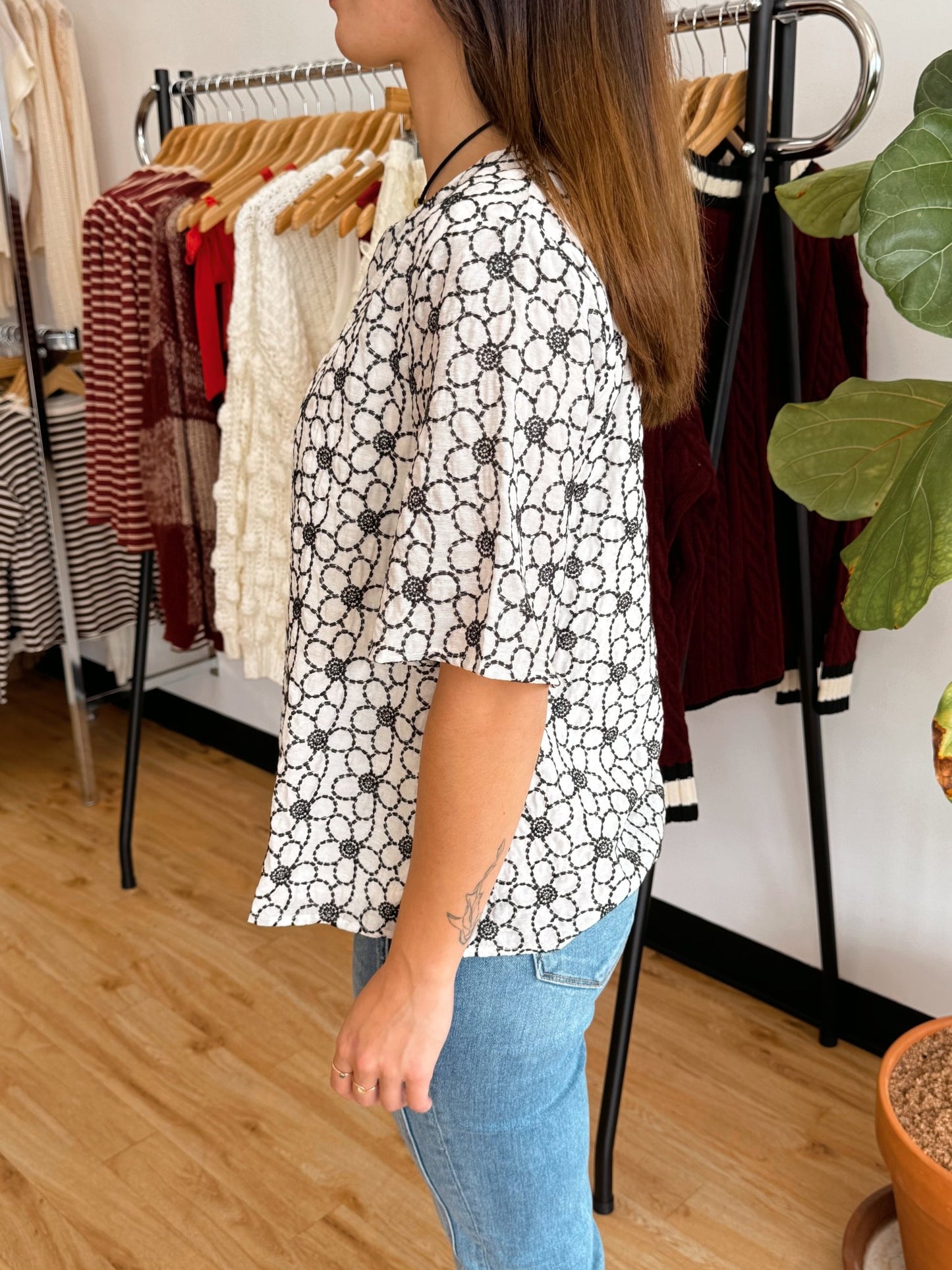 Embroidered Floral Top Shirts & Tops
