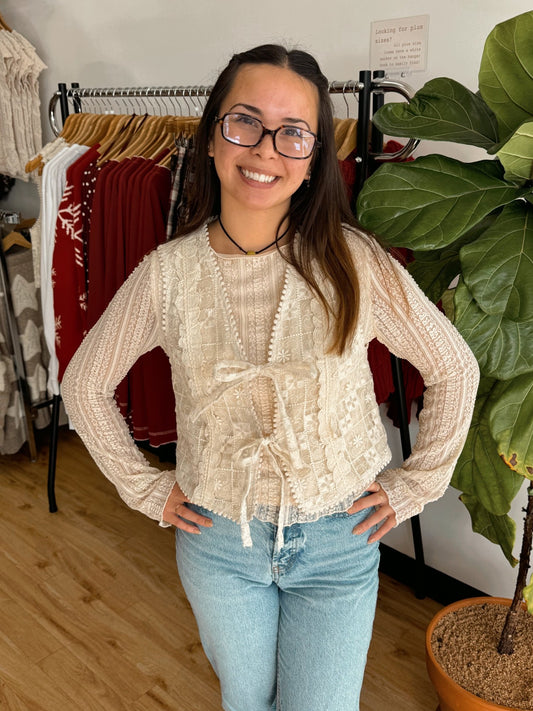 Embroidered Lace Tie Vest - Authenticity
