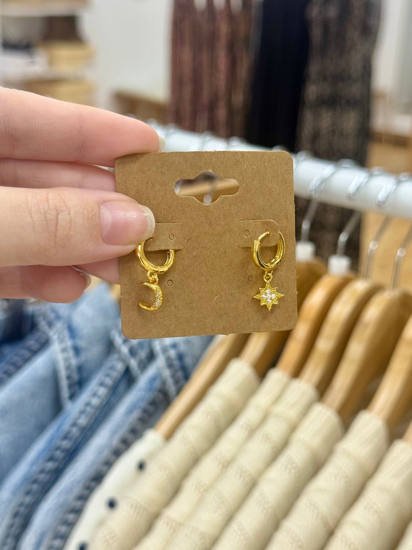 Moon & Star Mini Huggie Earrings Earrings