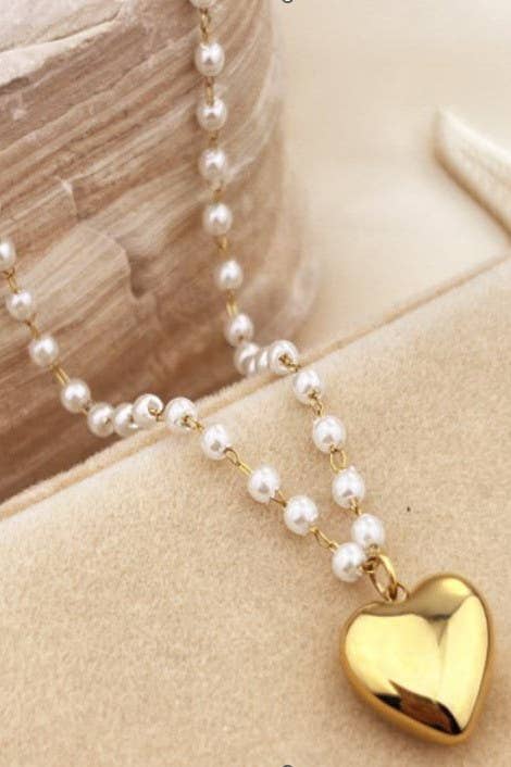 Pearl & Heart Charm Necklace