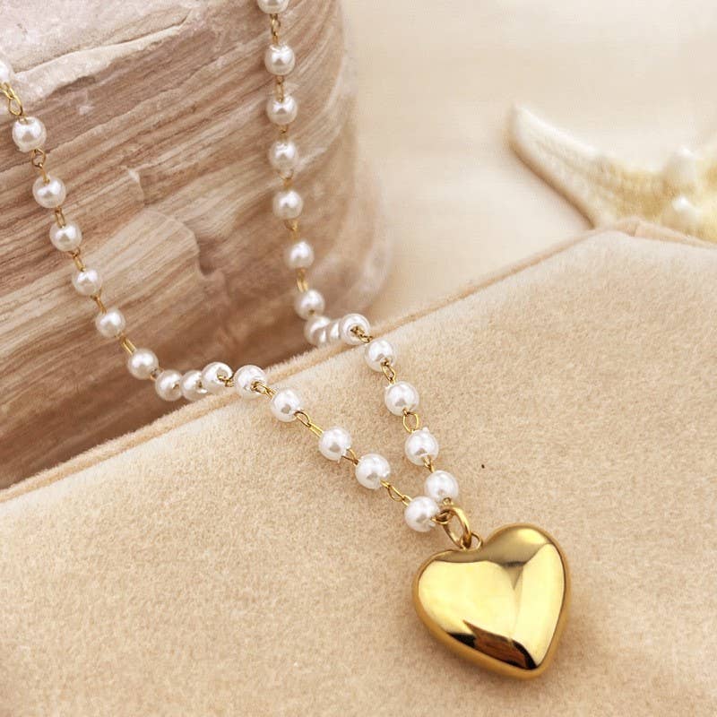 Pearl & Heart Charm Necklace