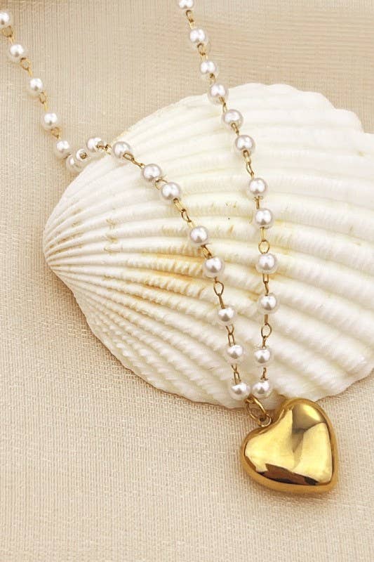 Pearl & Heart Charm Necklace
