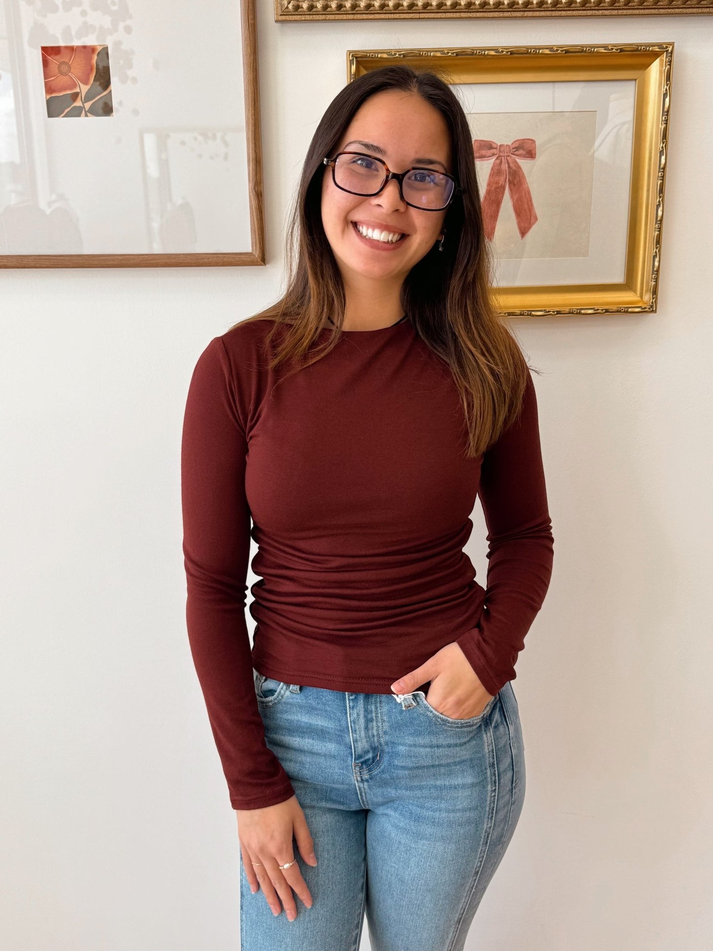 Ruched Side Knit Top Shirts & Tops