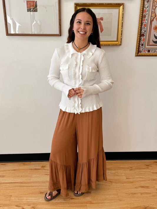 Ruffle Trim Cardigan Top Shirts & Tops