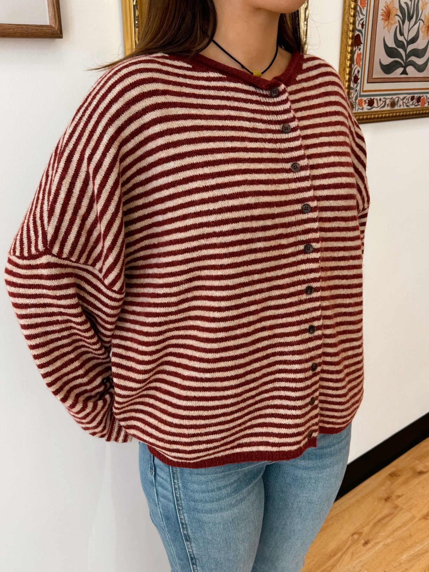 Striped Wool Blend Cardigan Shirts & Tops