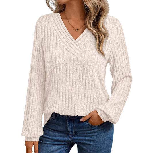 V - Neck Textured Long Sleeve Top - Authenticity