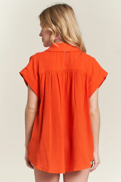 Orange Button Down Blouse