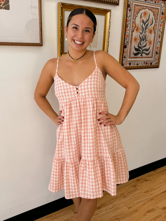 Pink Checkered Mini Dress