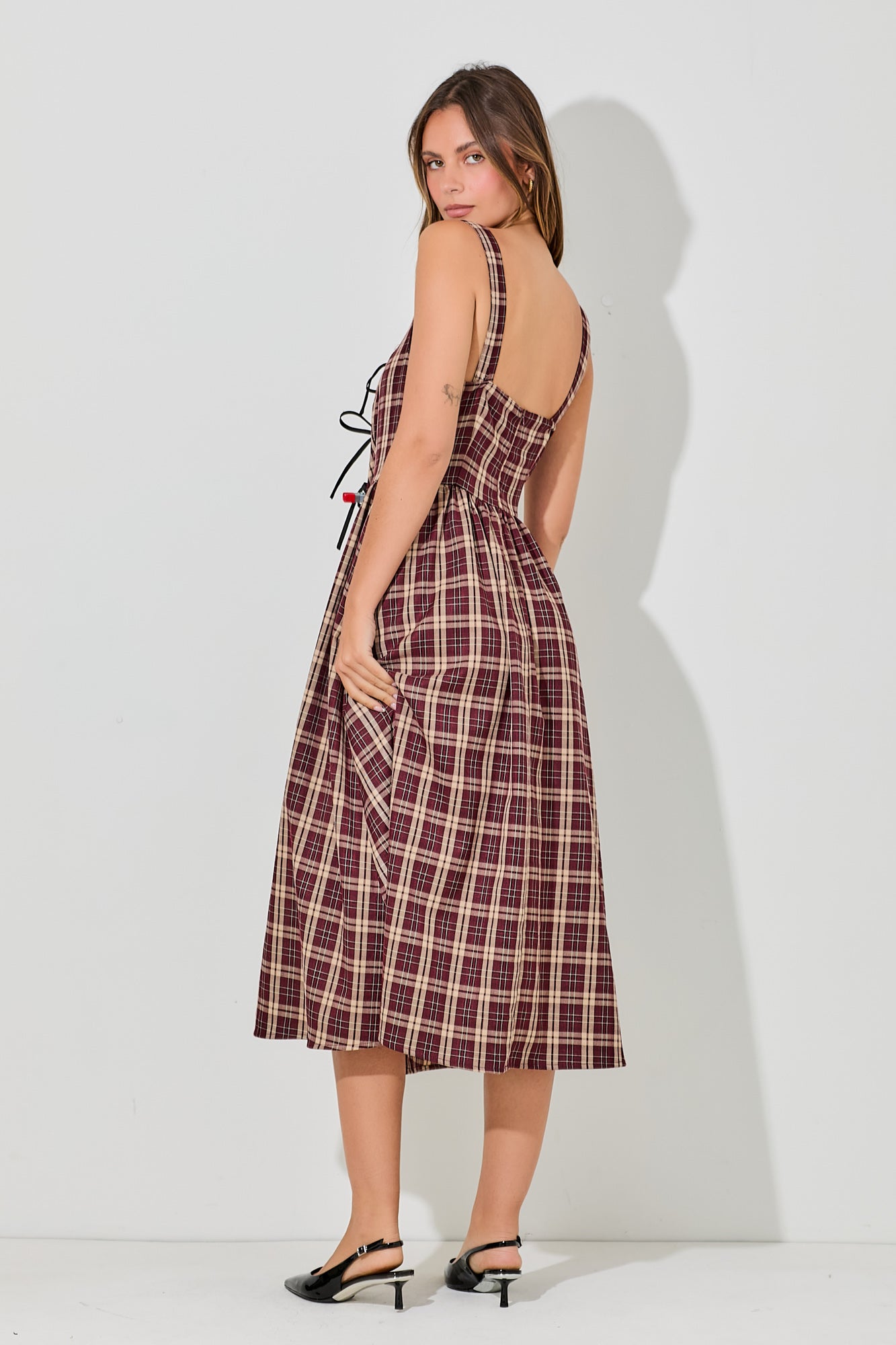 Plaid Bow Midi Dress