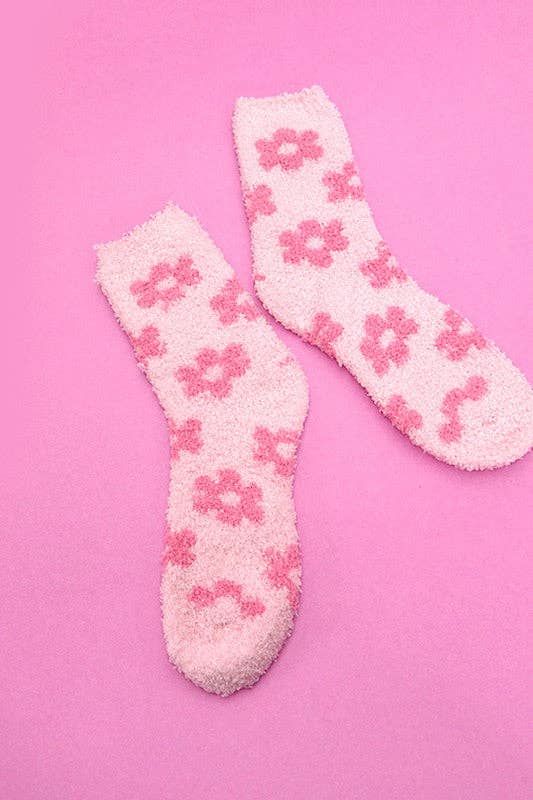 Pink Fuzzy Daisy Socks