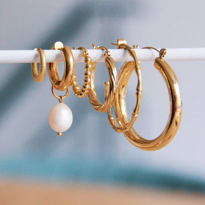 Gold Hoop & Pearl Earrings